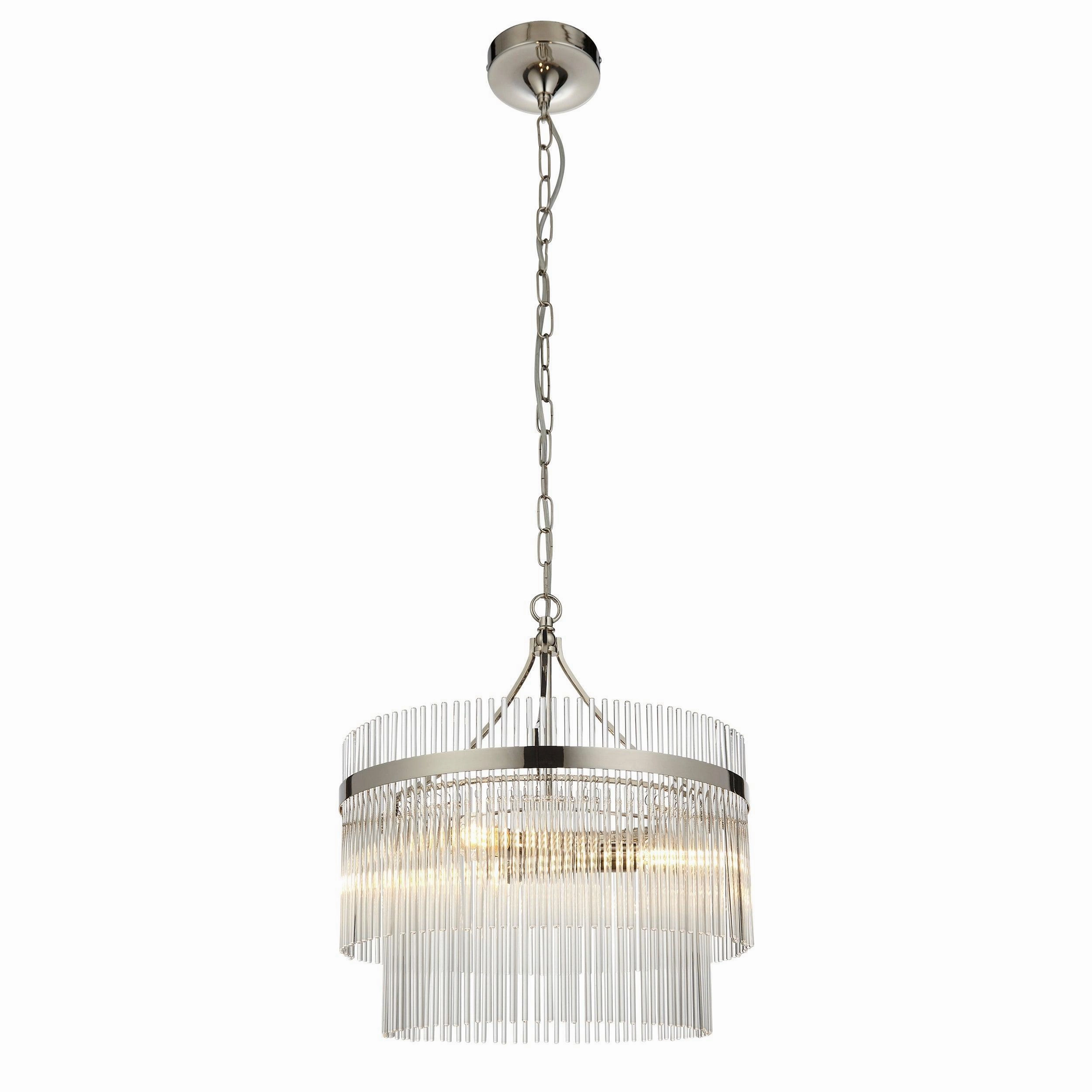 Marietta 3 Light Nickel & Glass Rod Ceiling Pendant