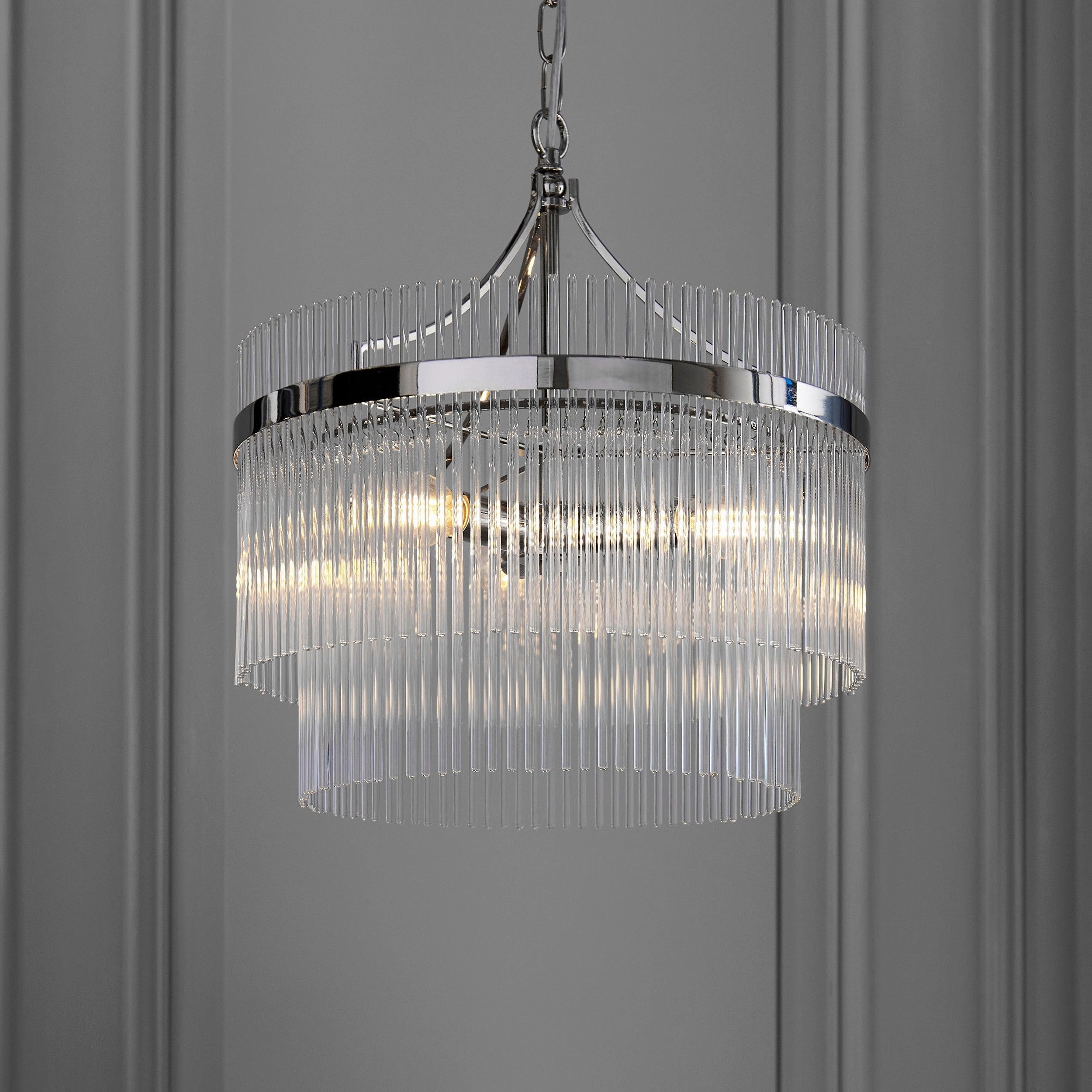 Marietta 3 Light Nickel & Glass Rod Ceiling Pendant