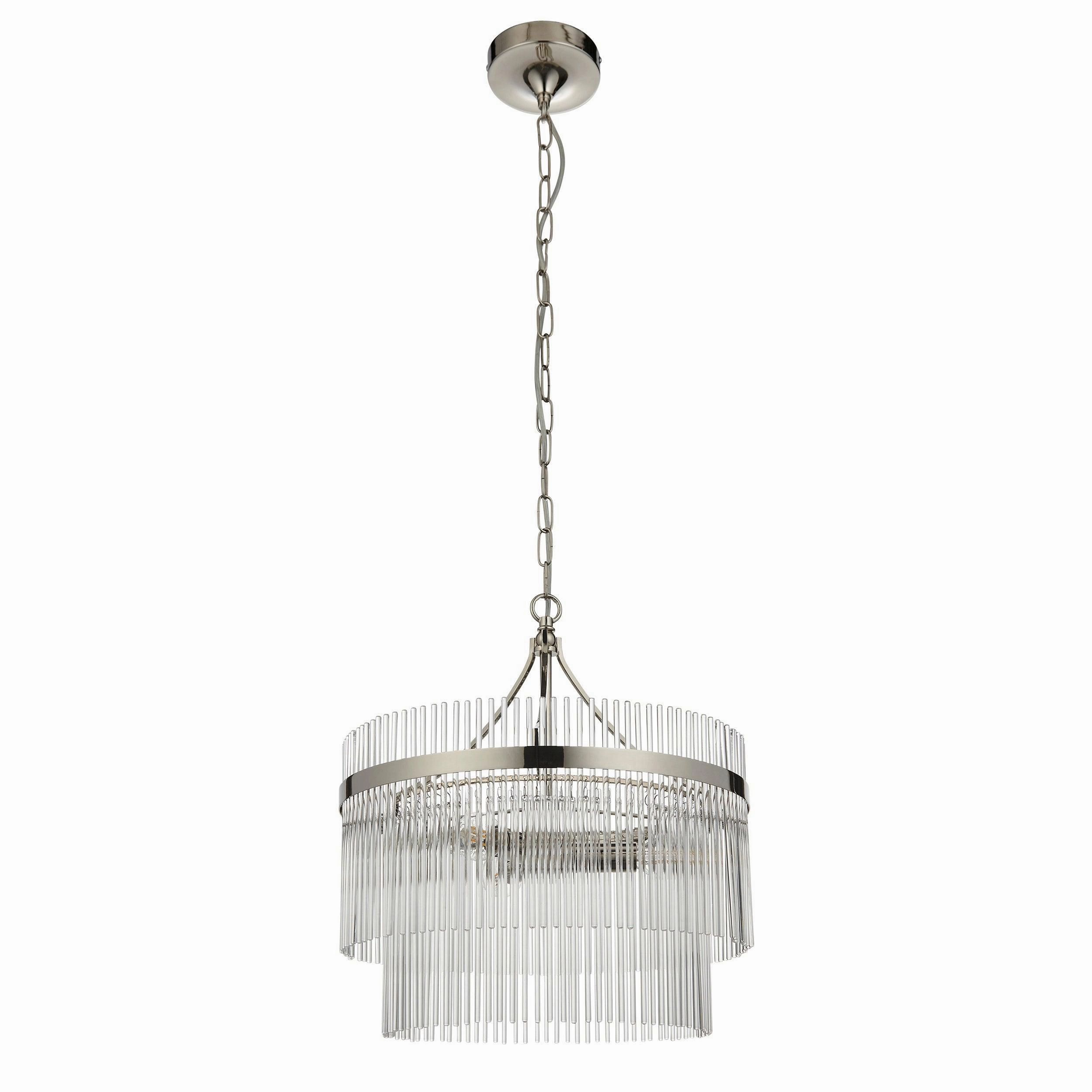 Marietta 3 Light Nickel & Glass Rod Ceiling Pendant