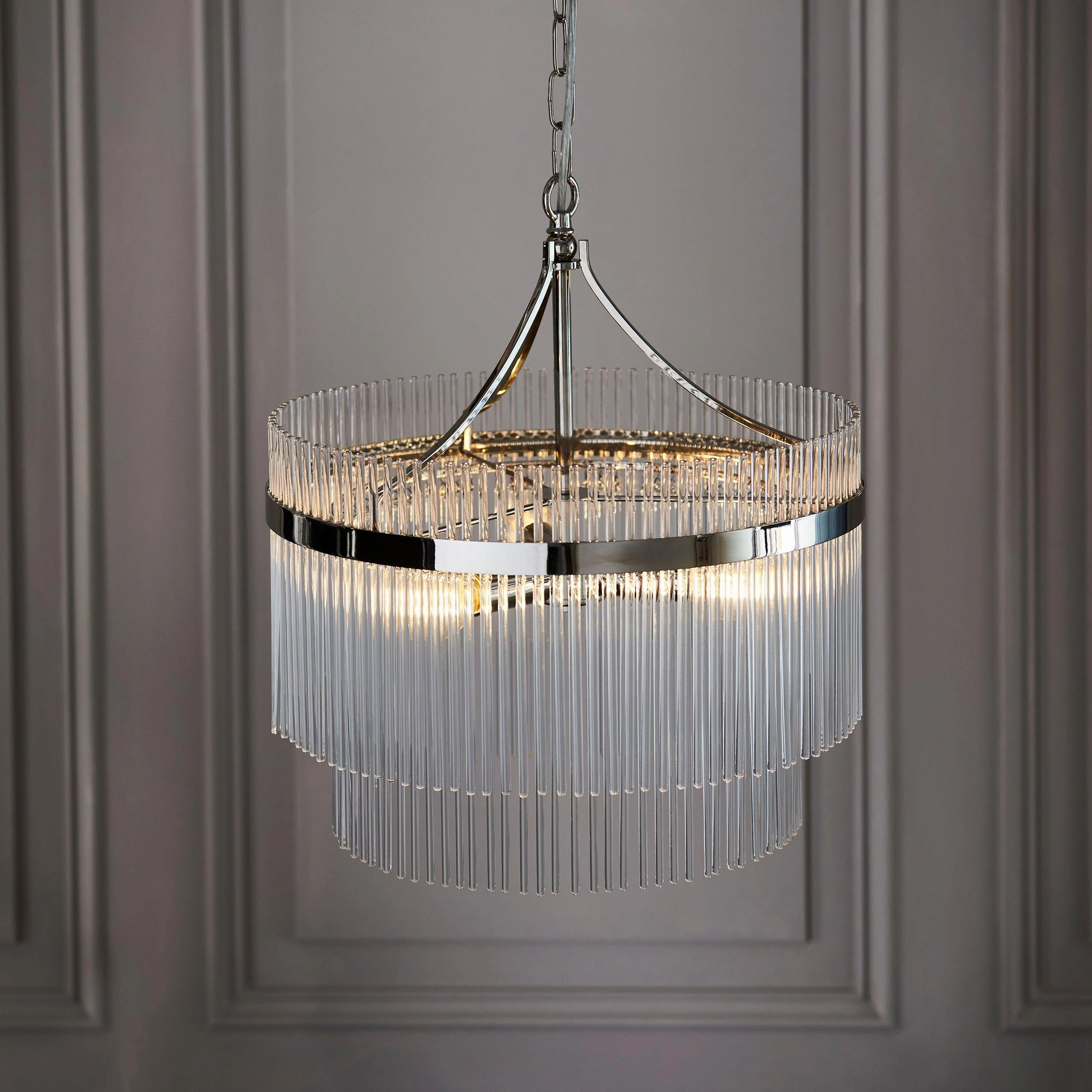 Marietta 3 Light Nickel & Glass Rod Ceiling Pendant simple ceiling design light