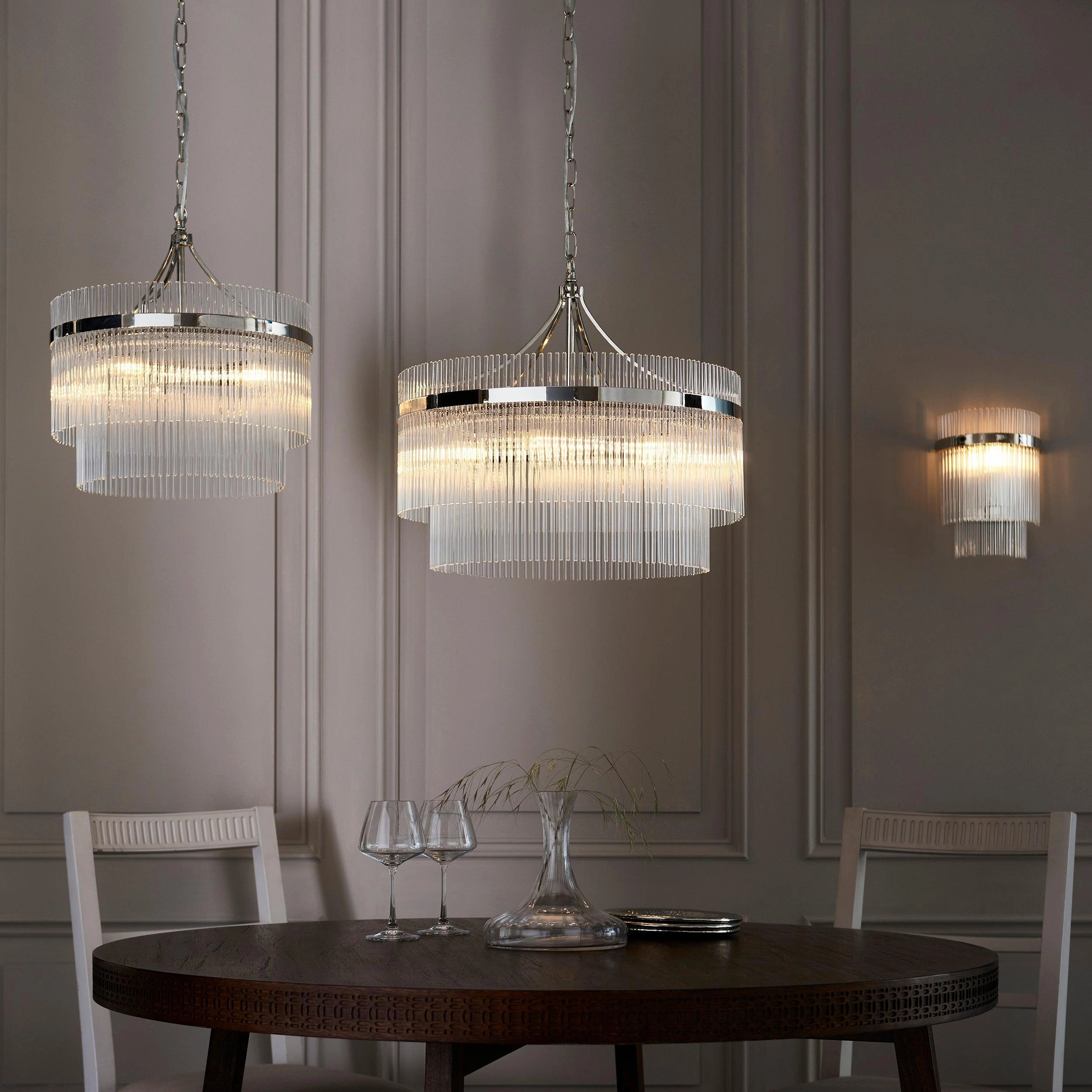 Marietta 3 Light Nickel & Glass Rod Ceiling Pendant