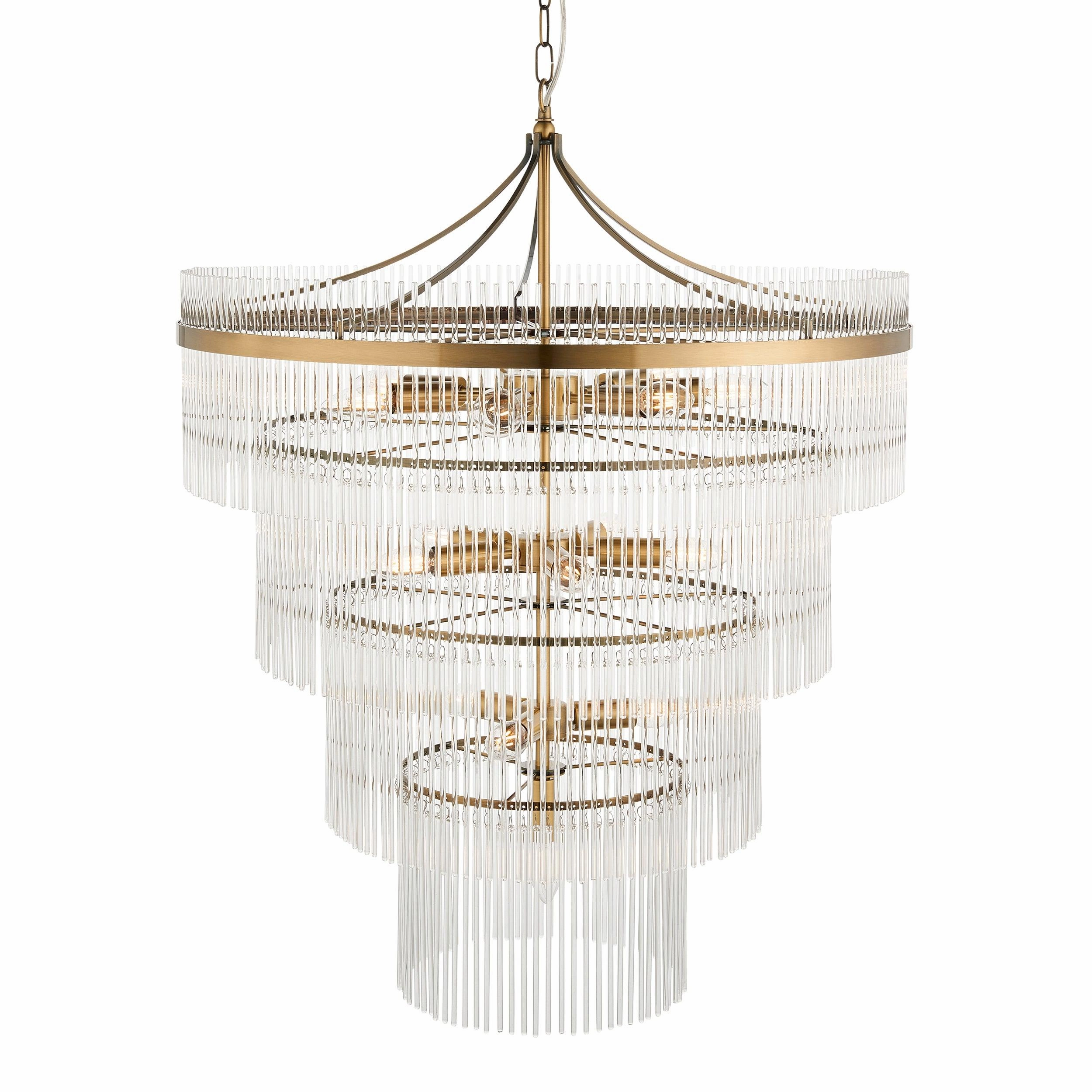 Marietta Brass 16 Light Tiered Ceiling Pendant - Glass Rods