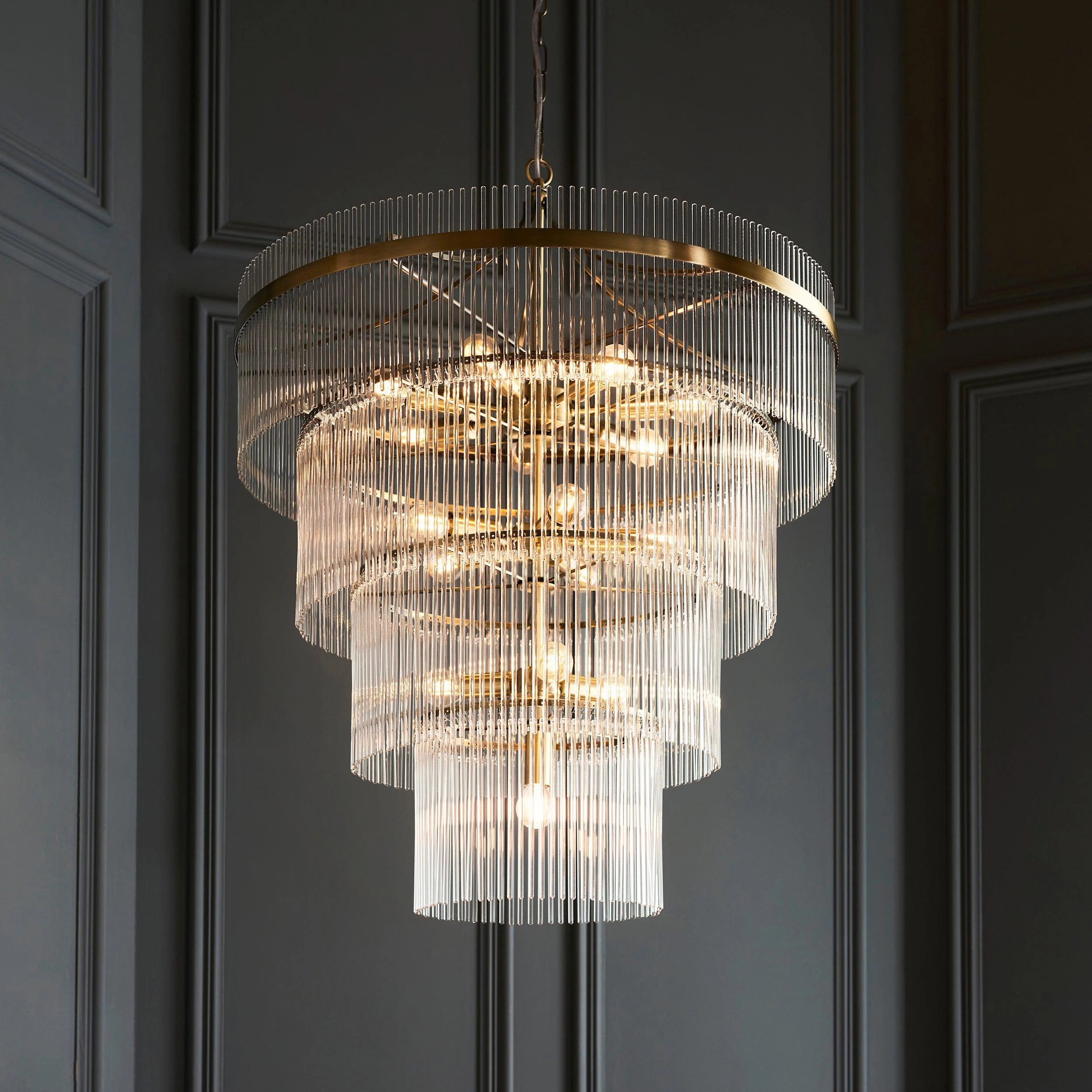 Marietta Brass 16 Light Tiered Ceiling Pendant - Glass Rods simple ceiling design light