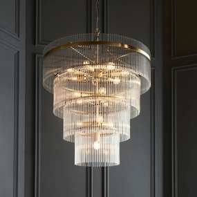 Marietta Brass 16 Light Tiered Ceiling Pendant - Glass Rods simple ceiling design light