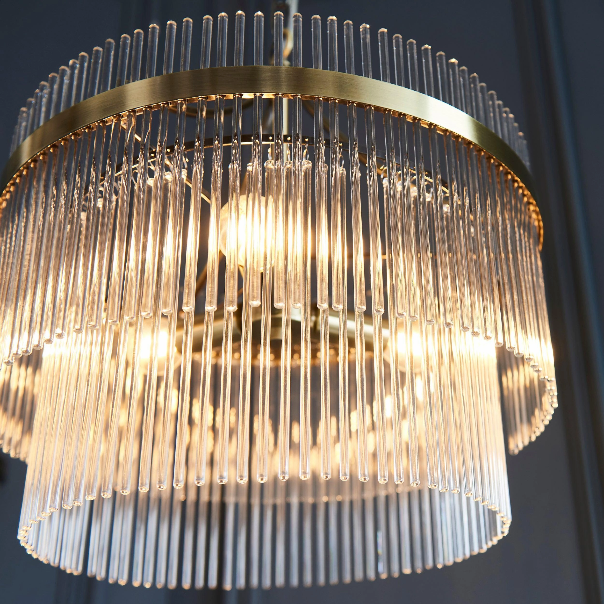 Marietta Brass 3 Light Ceiling Pendant - Glass Rods