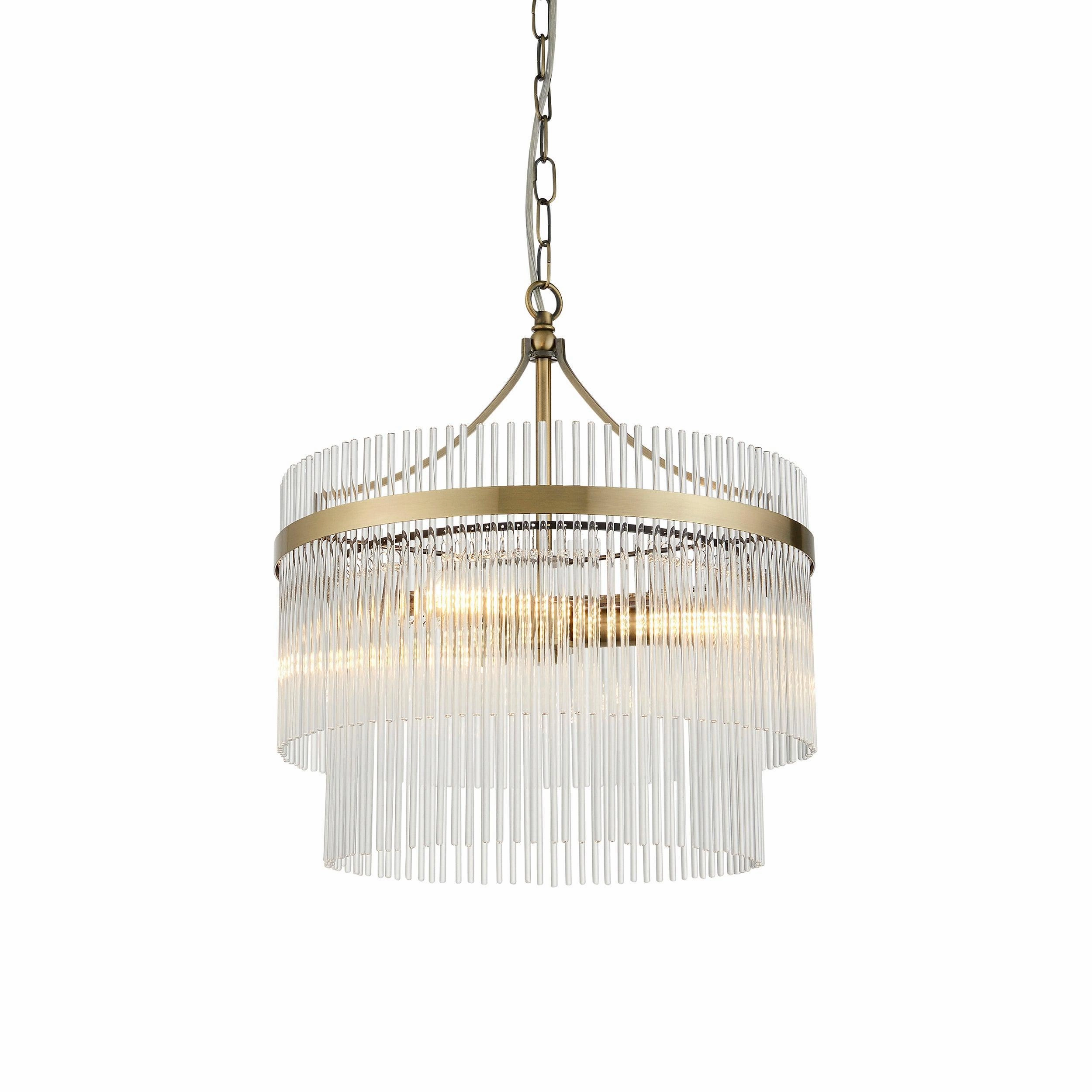 Marietta Brass 3 Light Ceiling Pendant - Glass Rods
