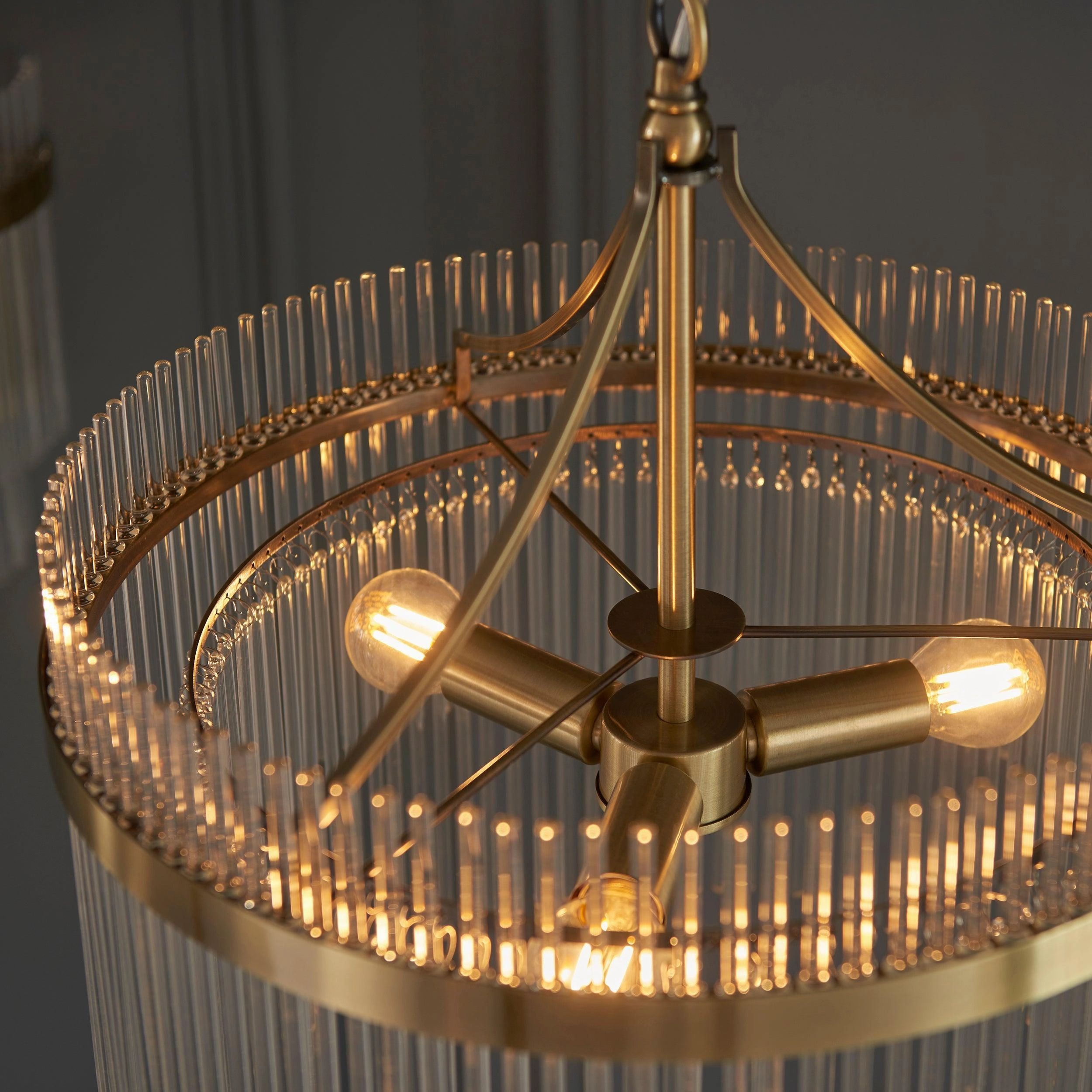 Marietta Brass 3 Light Ceiling Pendant - Glass Rods