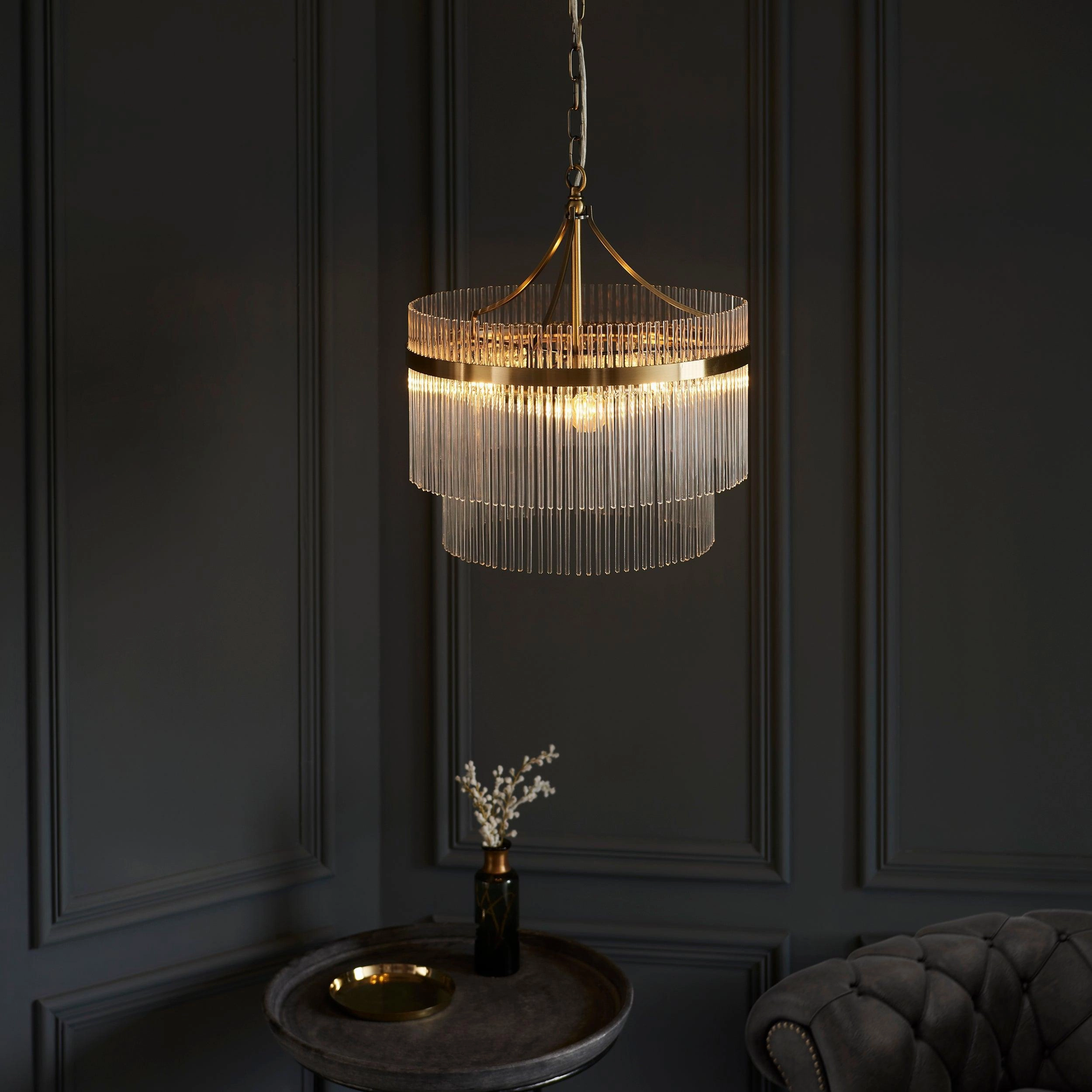 Marietta Brass 3 Light Ceiling Pendant - Glass Rods