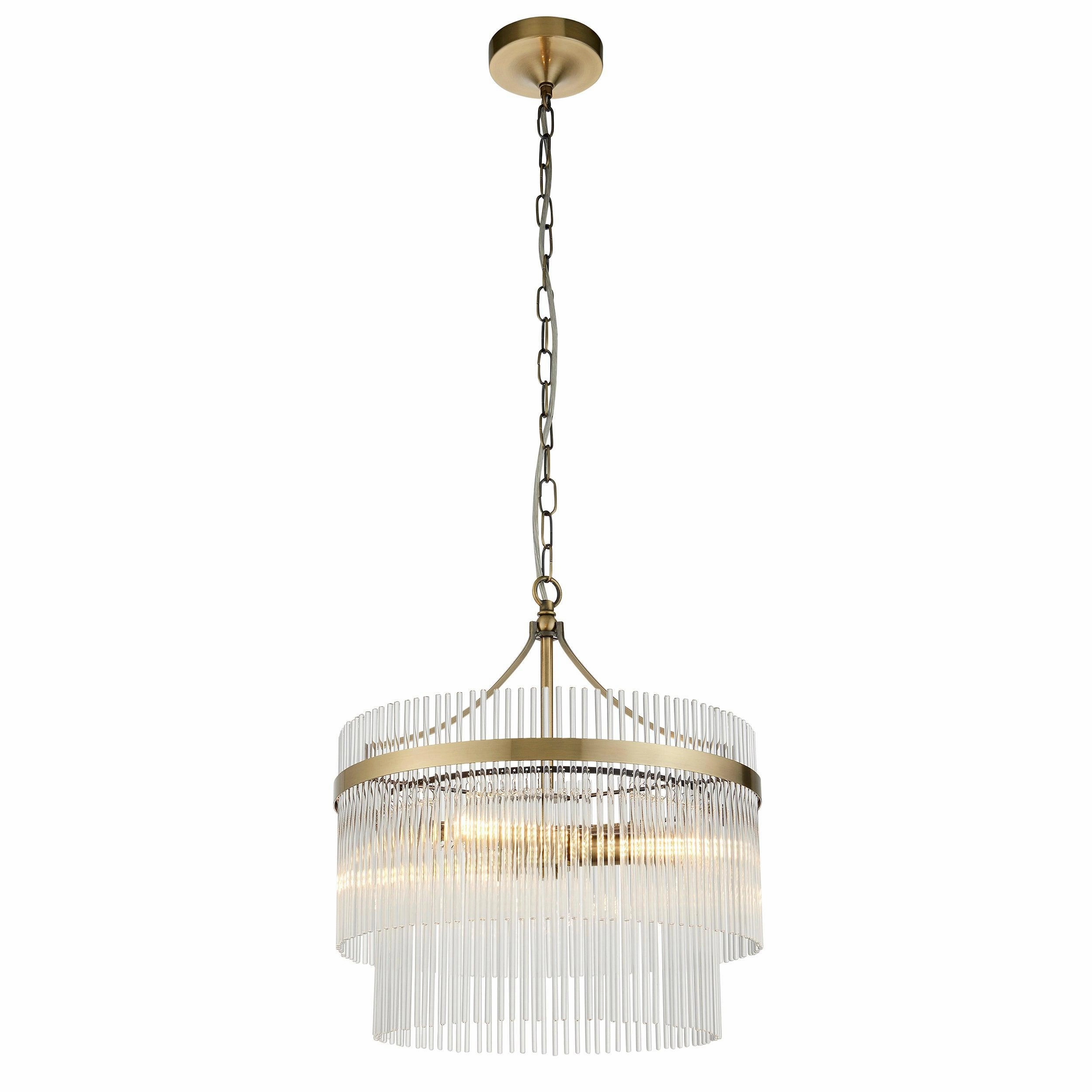 Marietta Brass 3 Light Ceiling Pendant - Glass Rods
