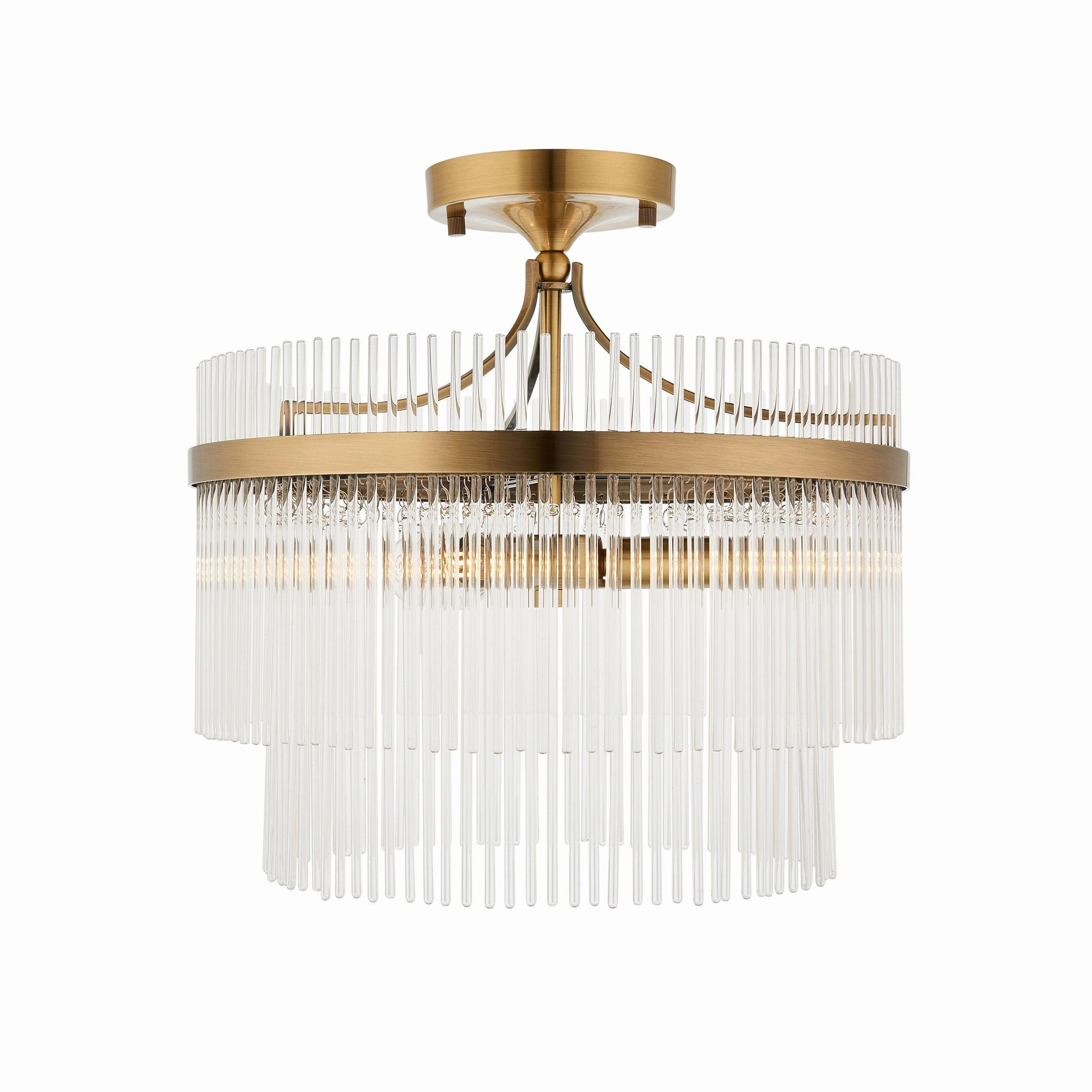 Marietta Brass 3 Light Semi Flush - Glass Rods