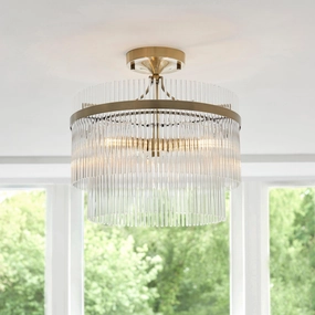 Marietta Brass 3 Light Semi Flush - Glass Rods simple ceiling design light