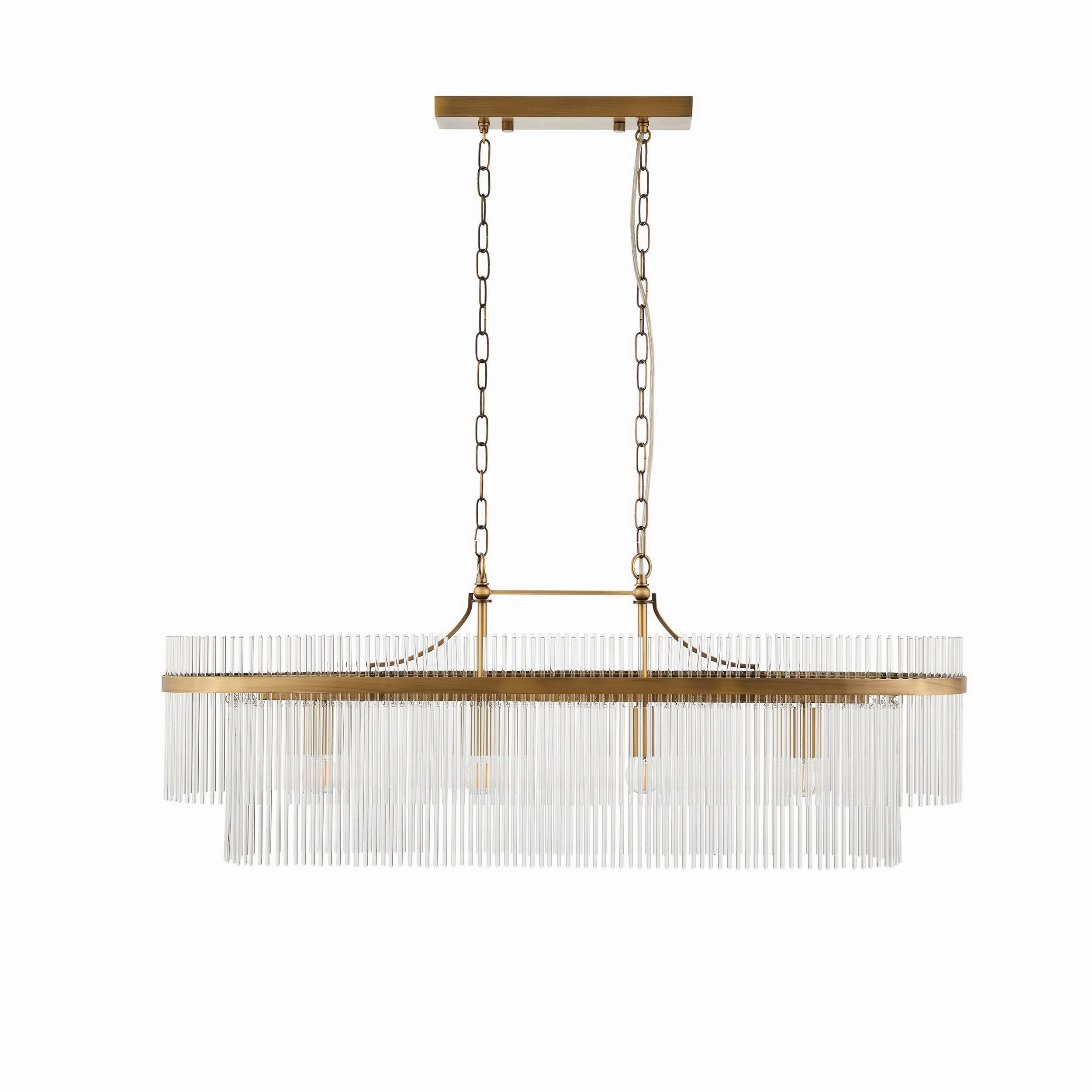 Marietta Brass 4 Light Linear Ceiling Pendant - Glass Rods