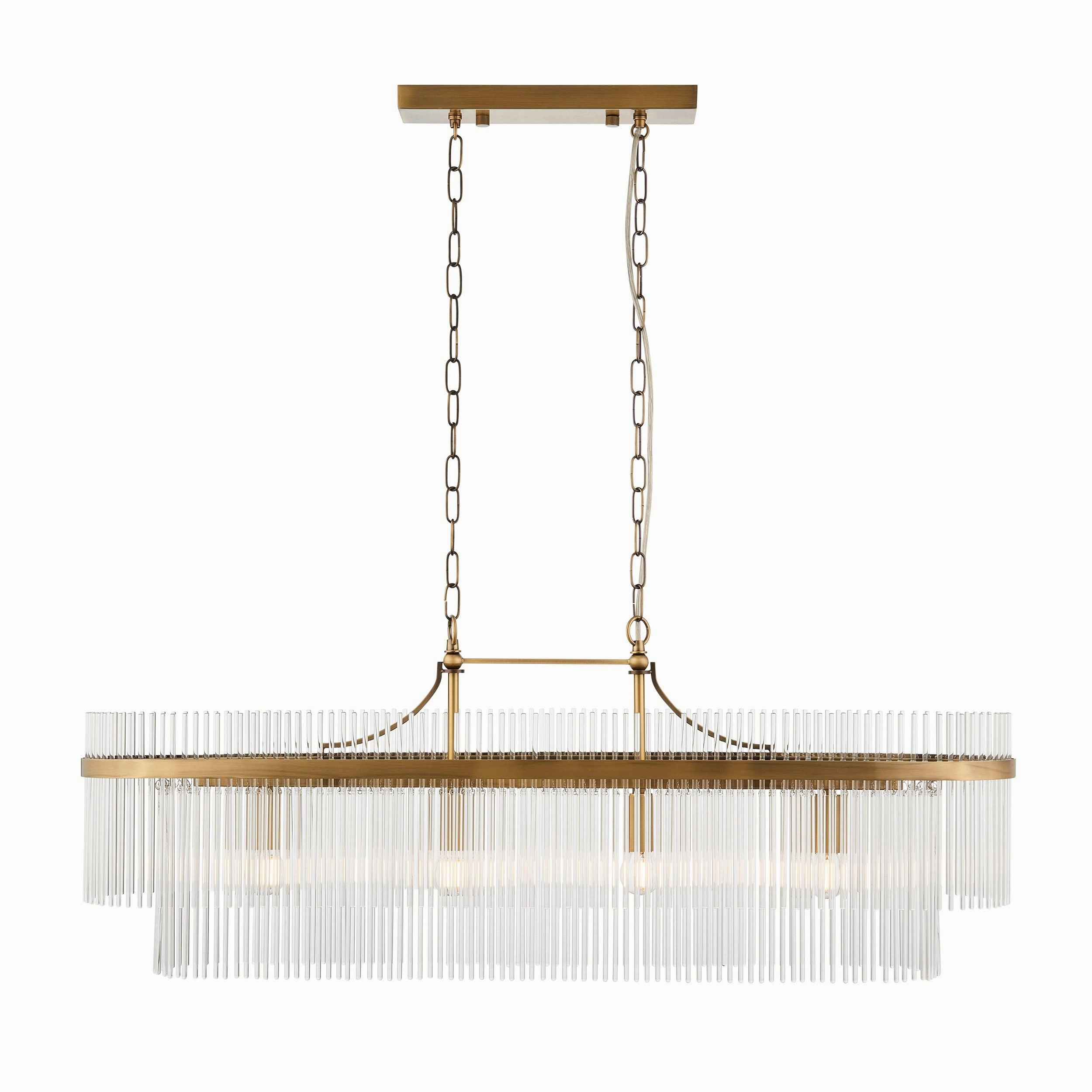 Marietta Brass 4 Light Linear Ceiling Pendant - Glass Rods
