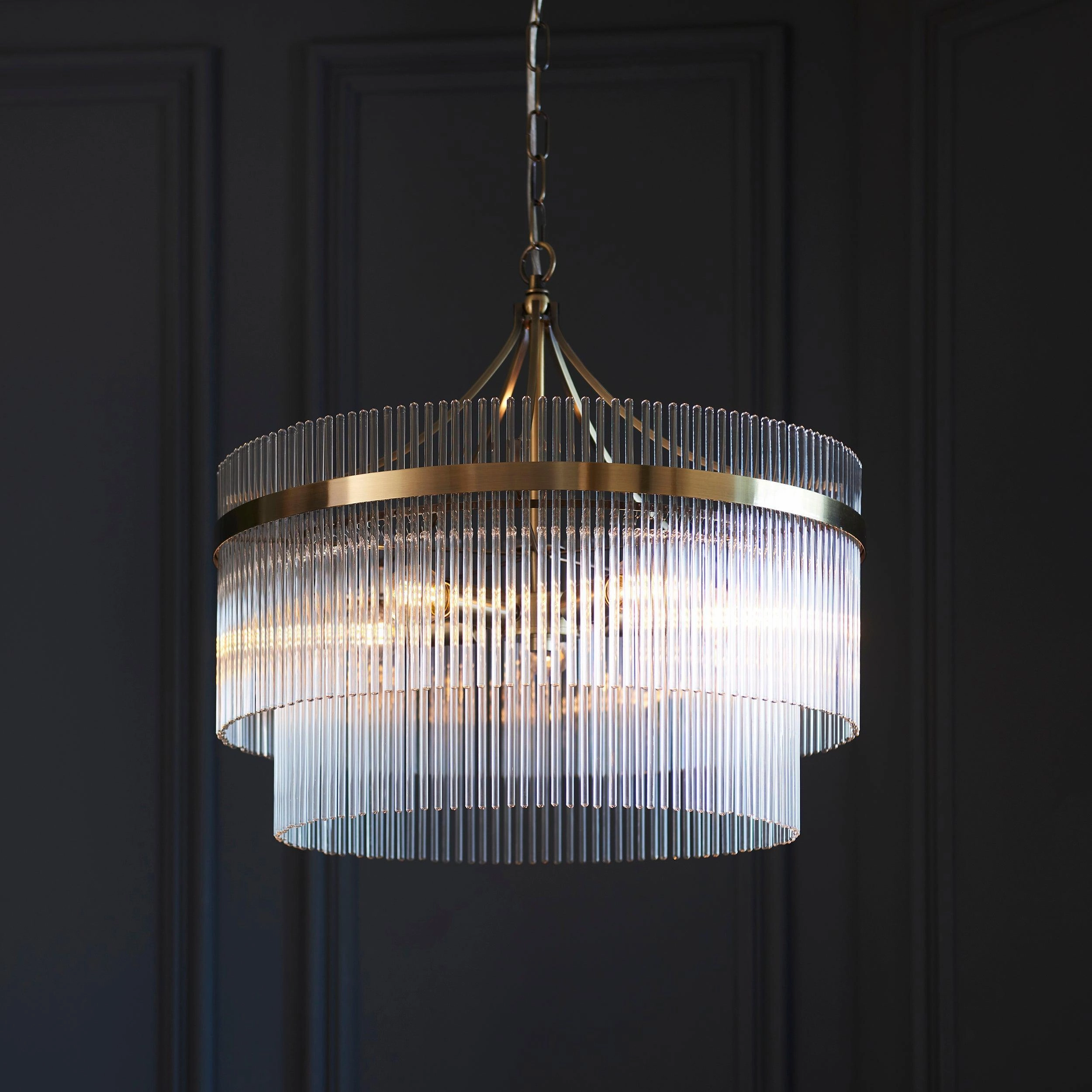 Marietta Brass 5 Light Ceiling Pendant - Glass Rods
