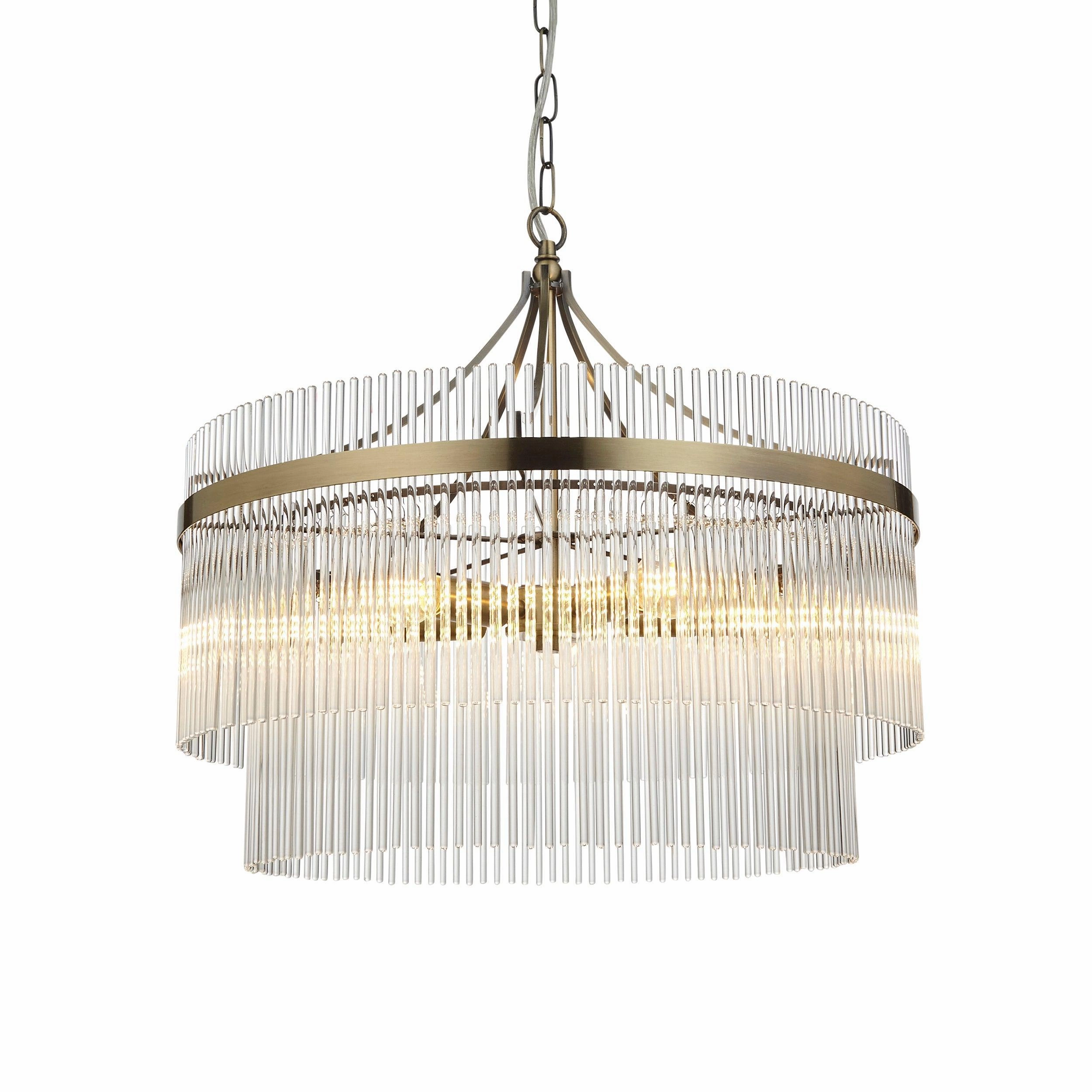 Marietta Brass 5 Light Ceiling Pendant - Glass Rods