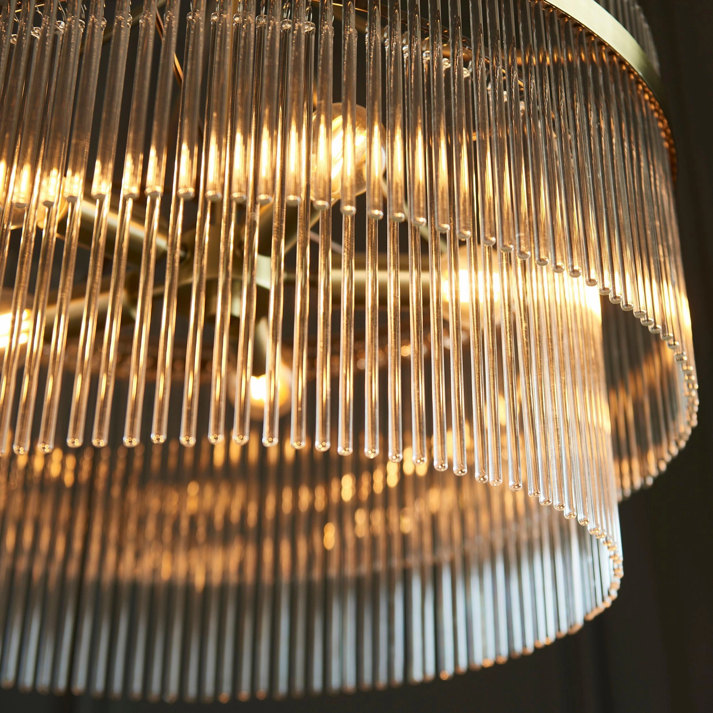 Marietta Brass 5 Light Ceiling Pendant - Glass Rods