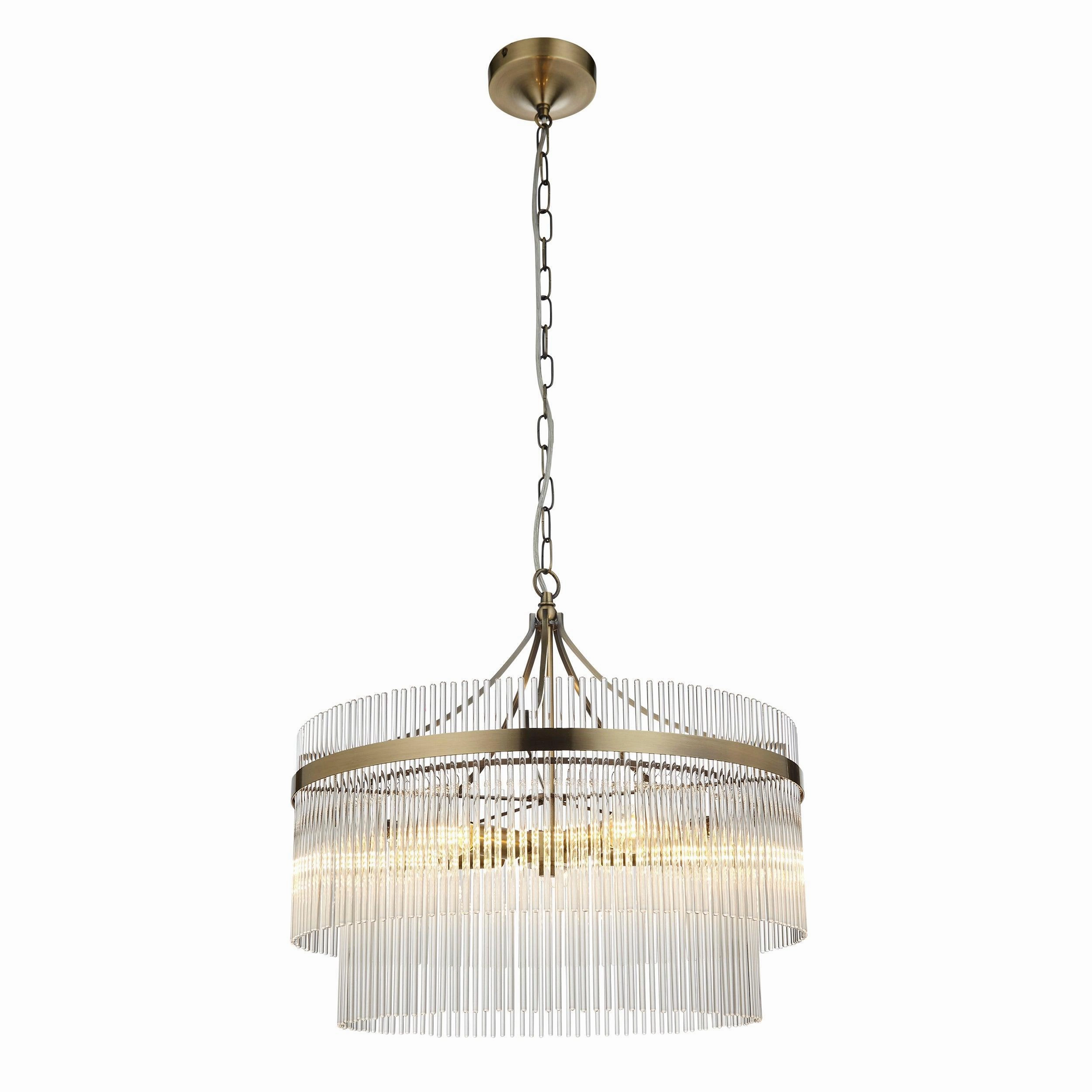 Marietta Brass 5 Light Ceiling Pendant - Glass Rods
