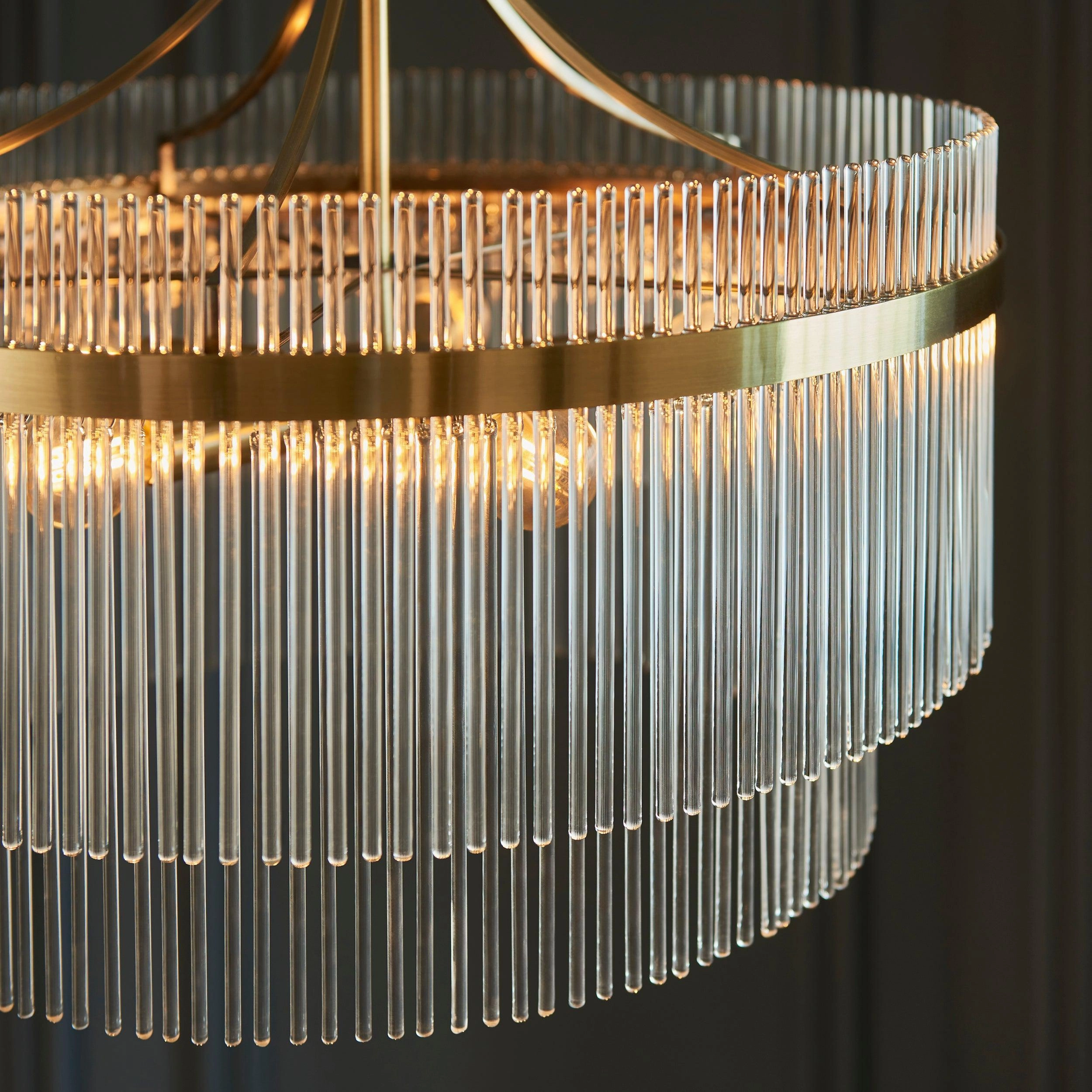 Marietta Brass 5 Light Ceiling Pendant - Glass Rods