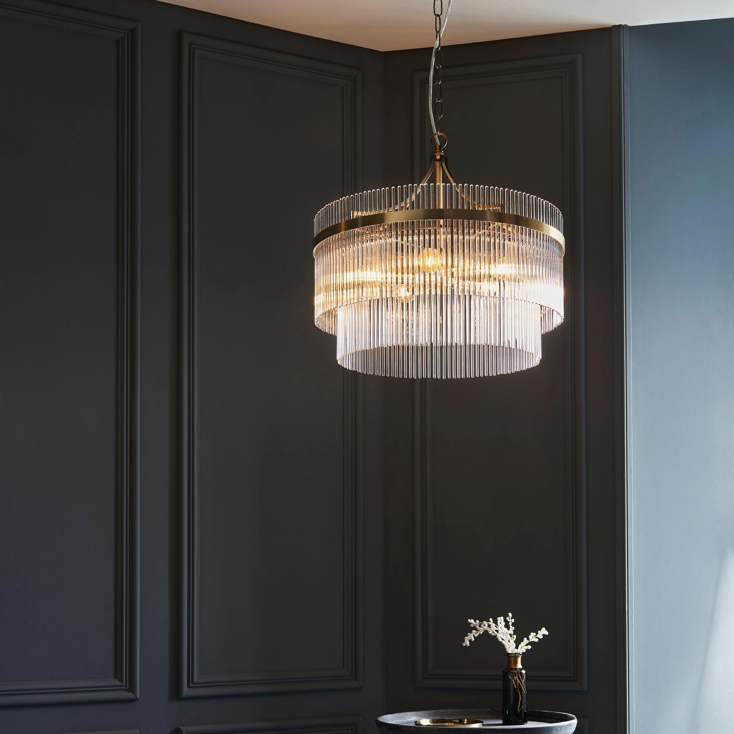 Marietta Brass 5 Light Ceiling Pendant - Glass Rods