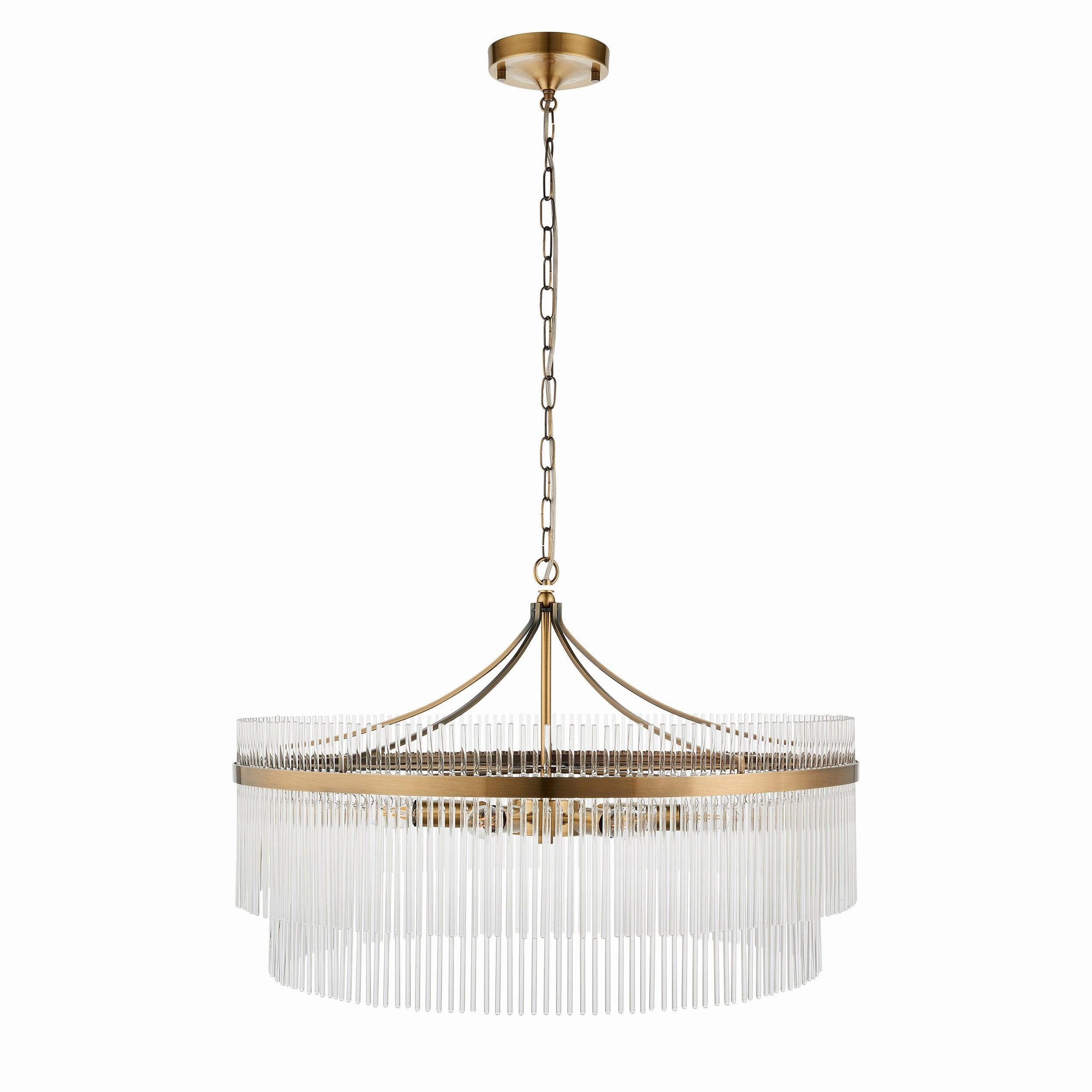 Marietta Brass 7 Light Grand Ceiling Pendant - Glass Rods