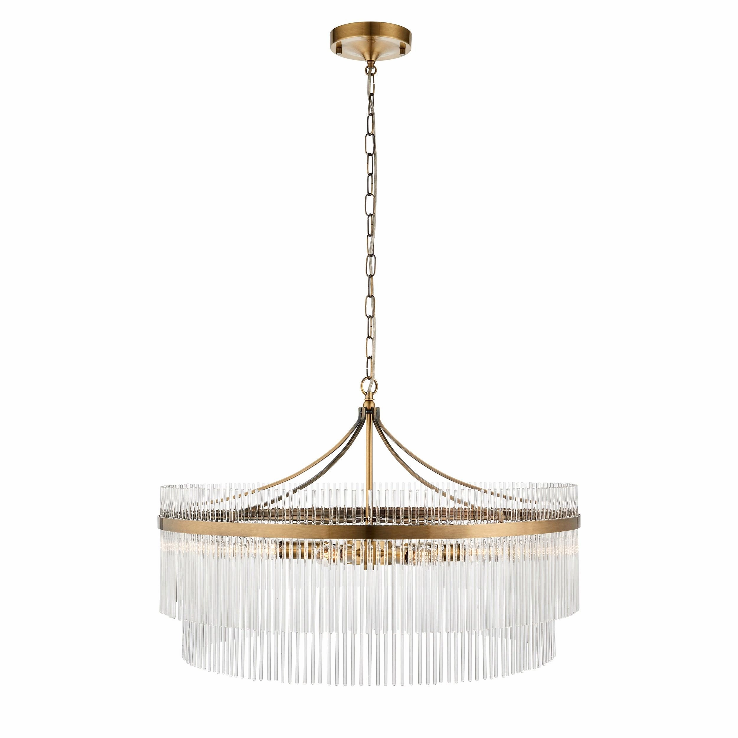 Marietta Brass 7 Light Grand Ceiling Pendant - Glass Rods
