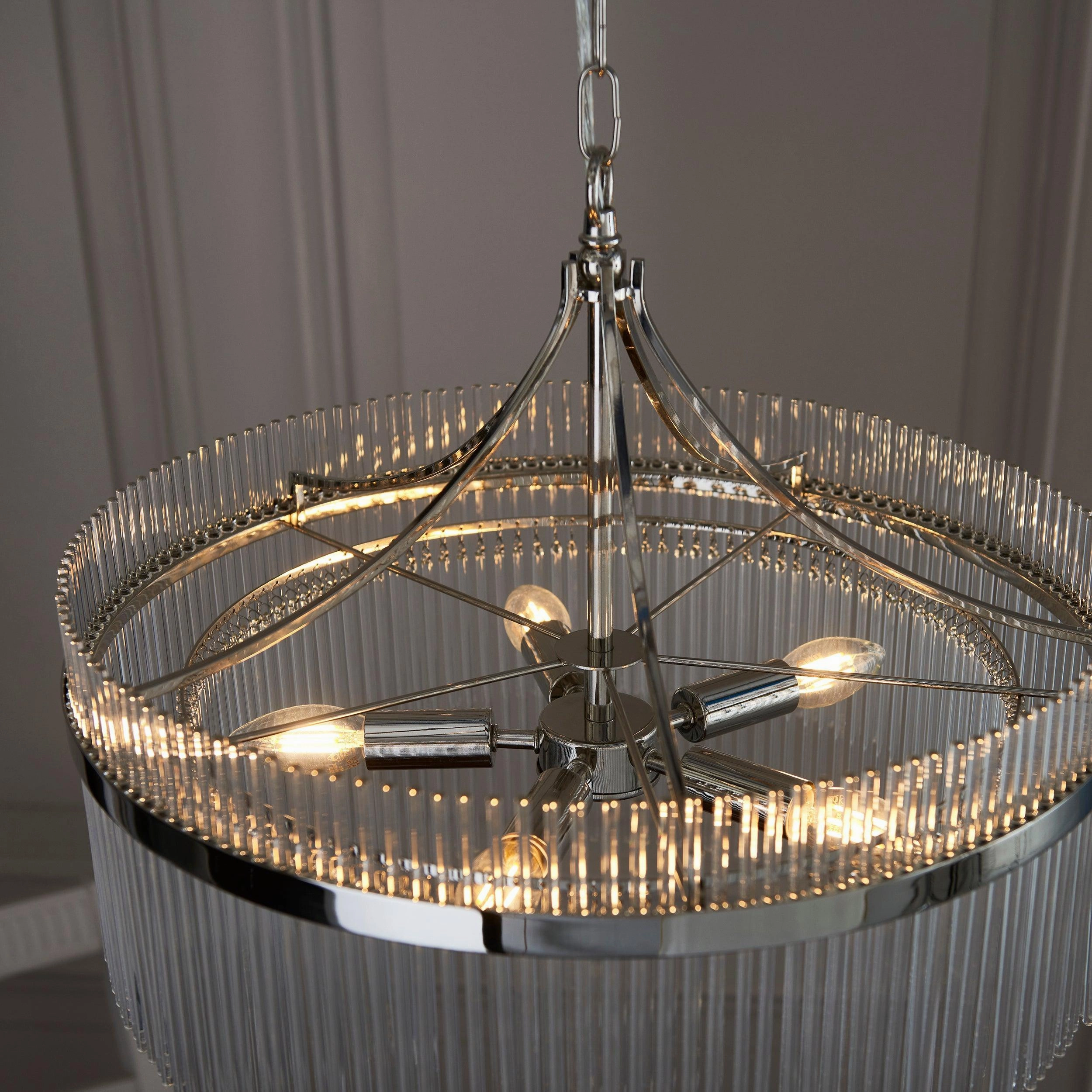 Marietta Nickel 5 Light Ceiling Pendant - Glass Rods