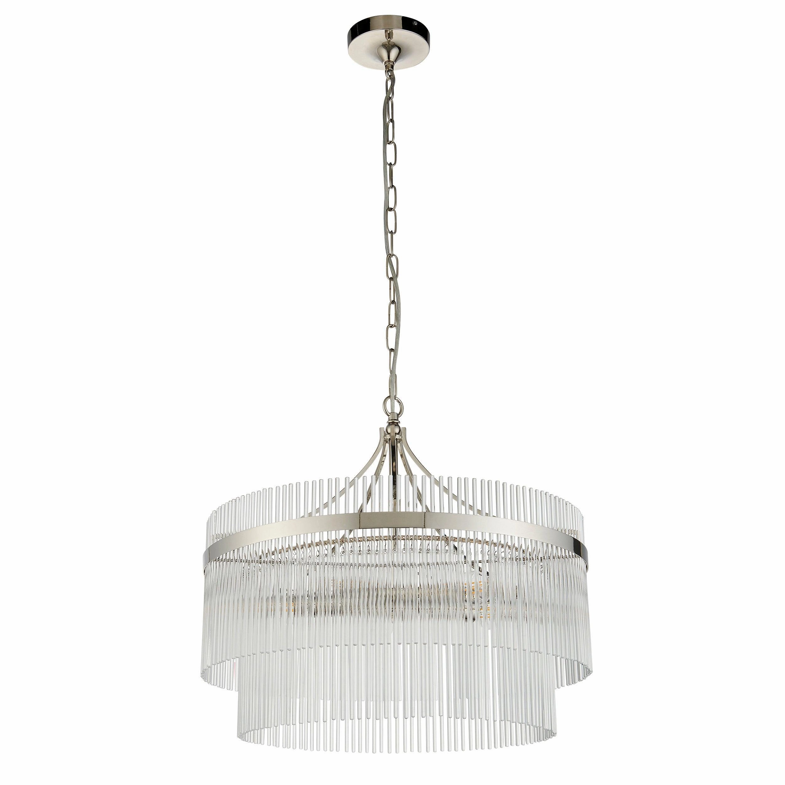 Marietta Nickel 5 Light Ceiling Pendant - Glass Rods