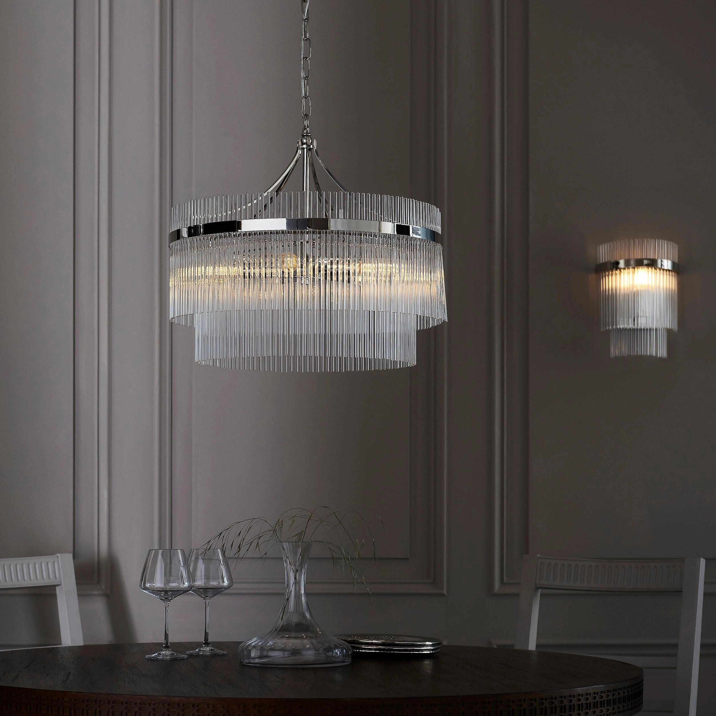 Marietta Nickel 5 Light Ceiling Pendant - Glass Rods