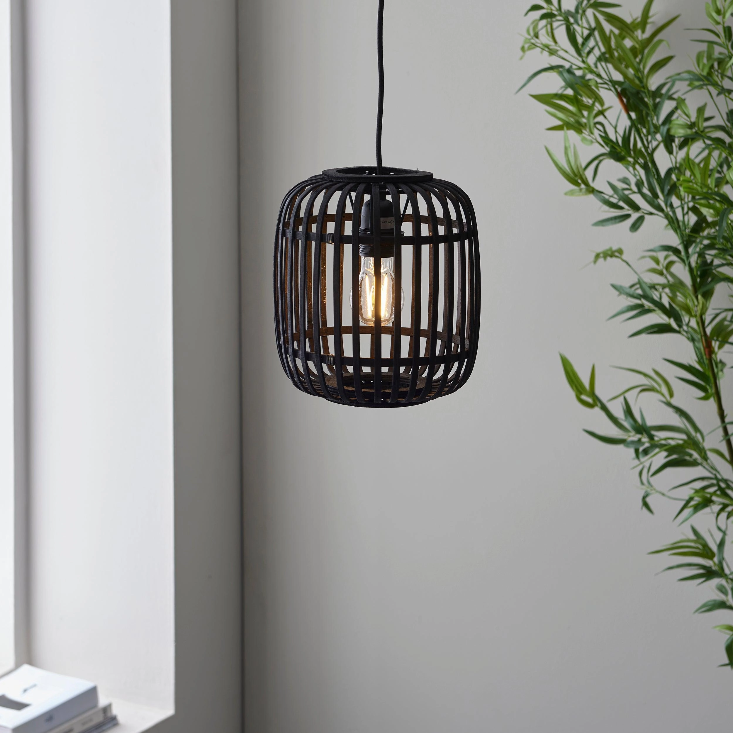 Mathias Black Bamboo Adjustable Ceiling Pendant