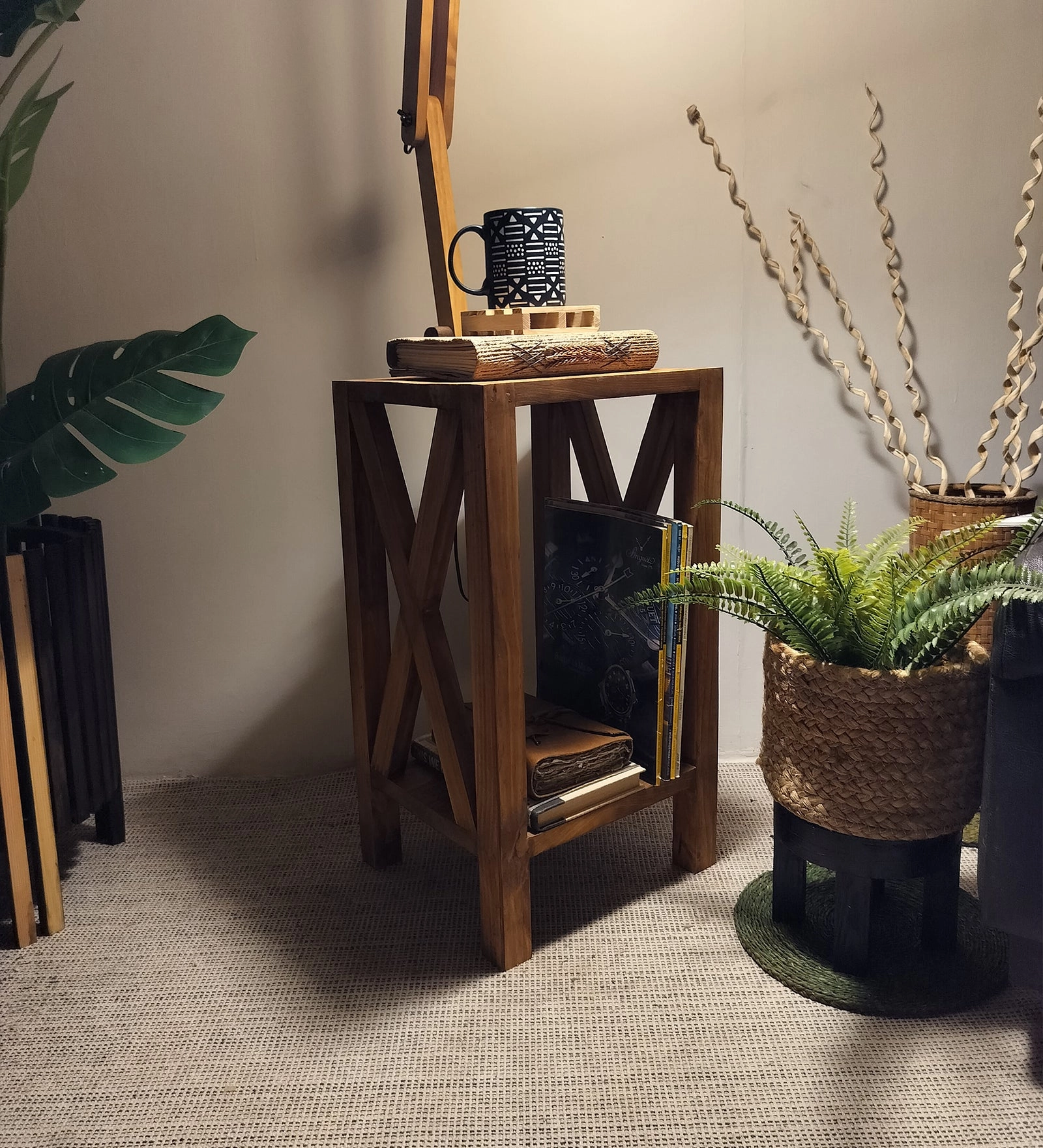 Maurice Wooden Floor Lamp with Brown Base and Jute Fabric Lampshade (BULB NOT INCLUDED)