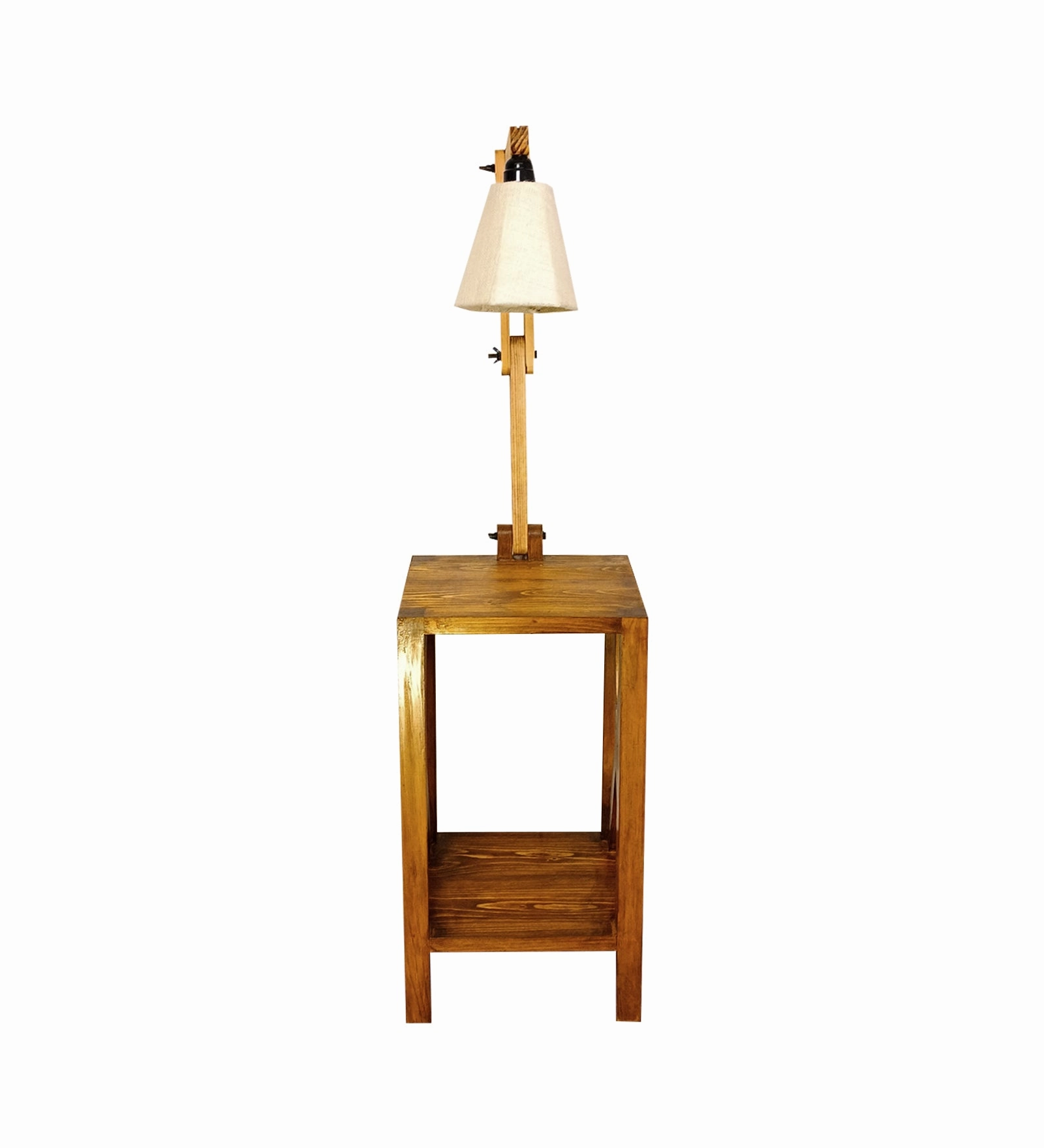 Maurice Wooden Floor Lamp with Brown Base and Jute Fabric Lampshade (BULB NOT INCLUDED)