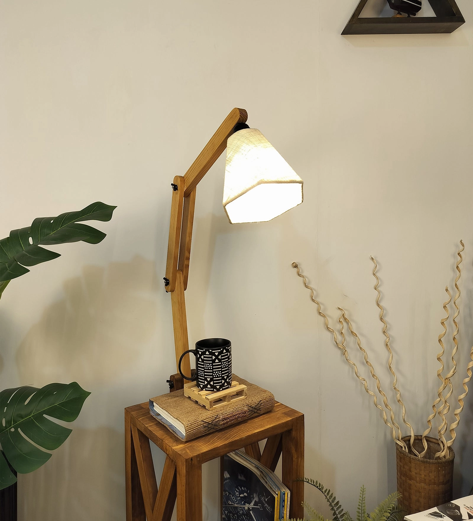 Maurice Wooden Floor Lamp with Brown Base and Jute Fabric Lampshade (BULB NOT INCLUDED)