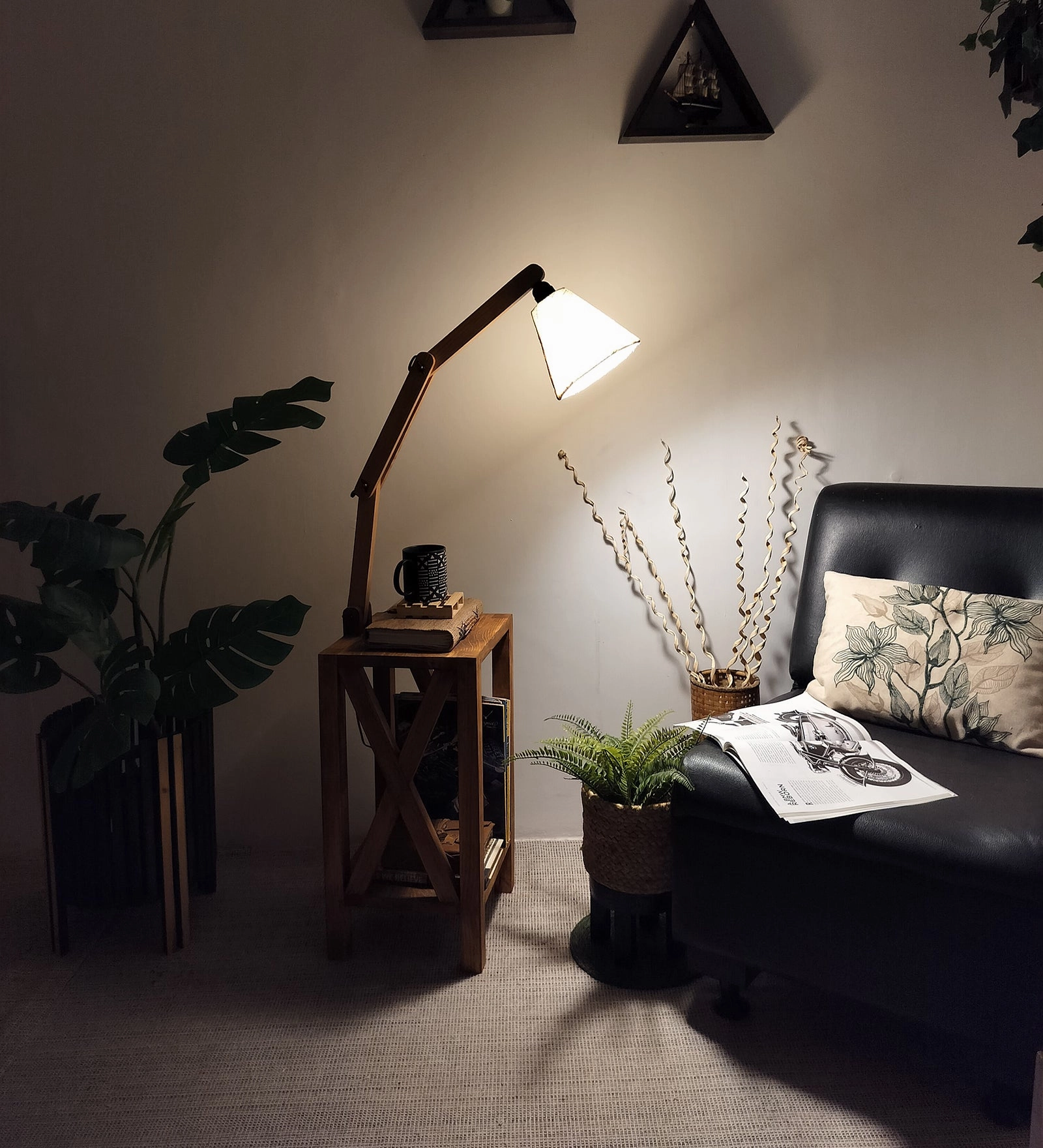Maurice Wooden Floor Lamp with Brown Base and Jute Fabric Lampshade (BULB NOT INCLUDED)
