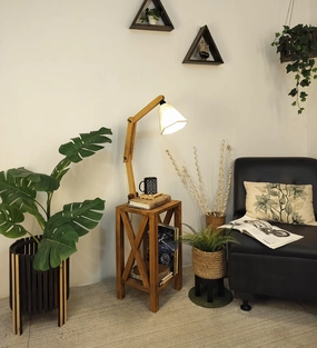 Maurice Wooden Floor Lamp with Brown Base and Jute Fabric Lampshade (BULB NOT INCLUDED) garden LED light