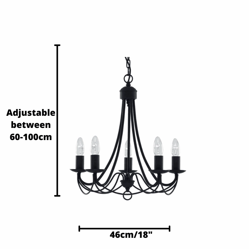 Maypole 5 Light Matt Black Wrought Iron Ceiling Pendant
