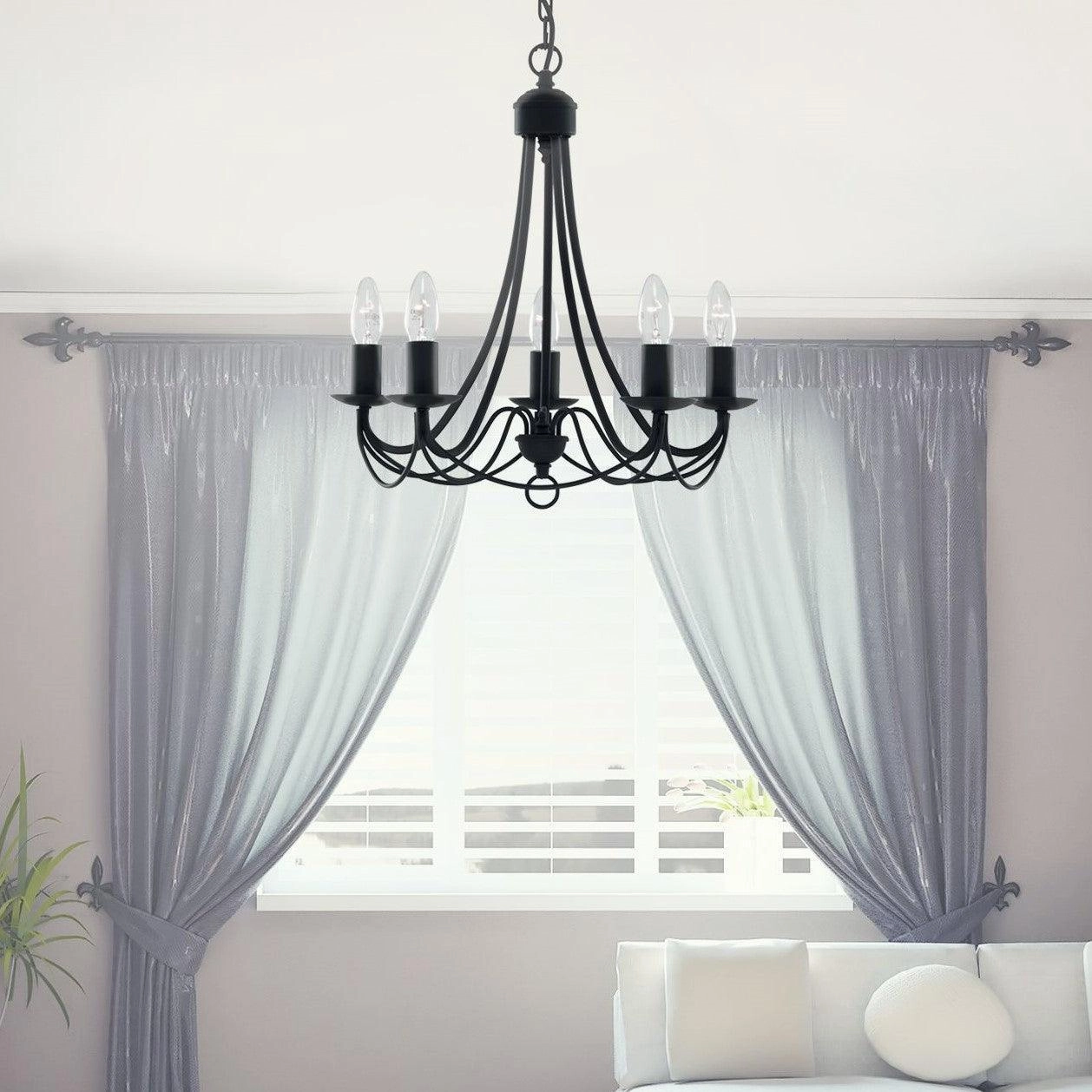 Maypole 5 Light Matt Black Wrought Iron Ceiling Pendant