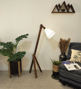 Melman Wooden Floor Lamp with Brown Base and Beige Fabric Lampshade (BULB NOT INCLUDED) garden LED light