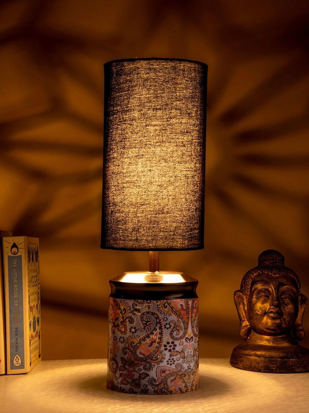 Metal Ambee printed Lamp with Solid Black Shade