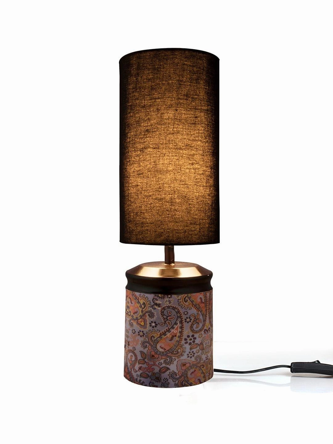 Metal Ambee printed Lamp with Solid Black Shade