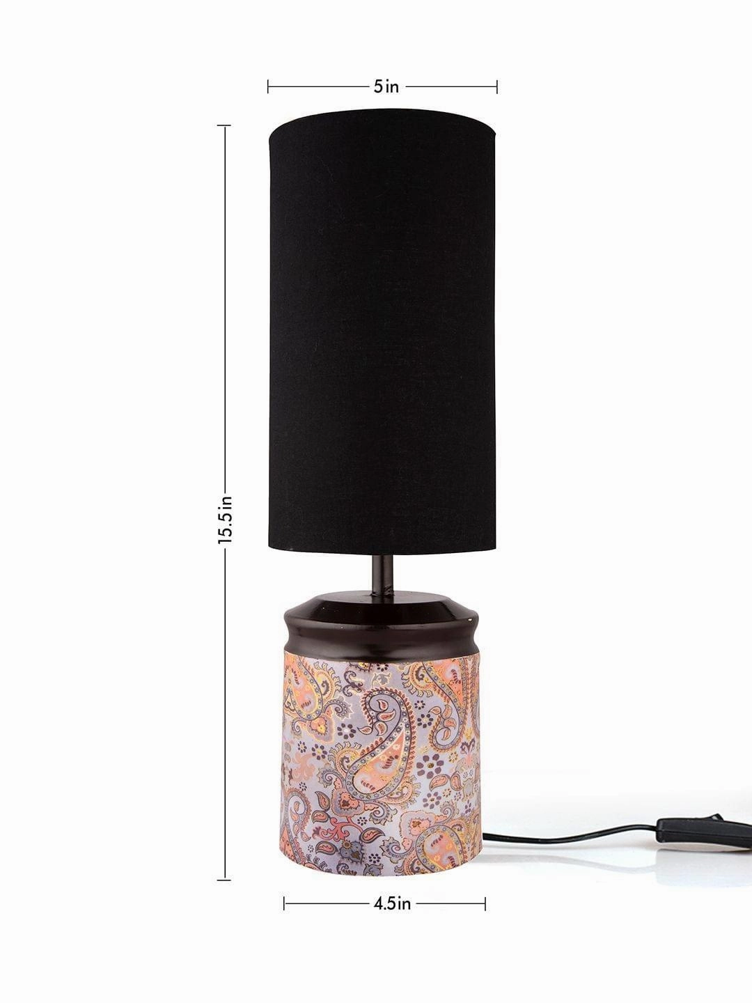 Metal Ambee printed Lamp with Solid Black Shade