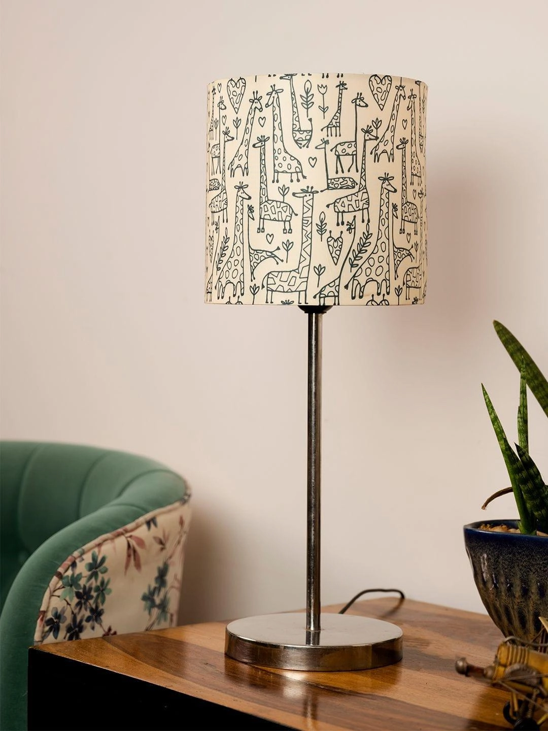 Metal Chrome Finish Lamp with Multicolor Animal Print Shade