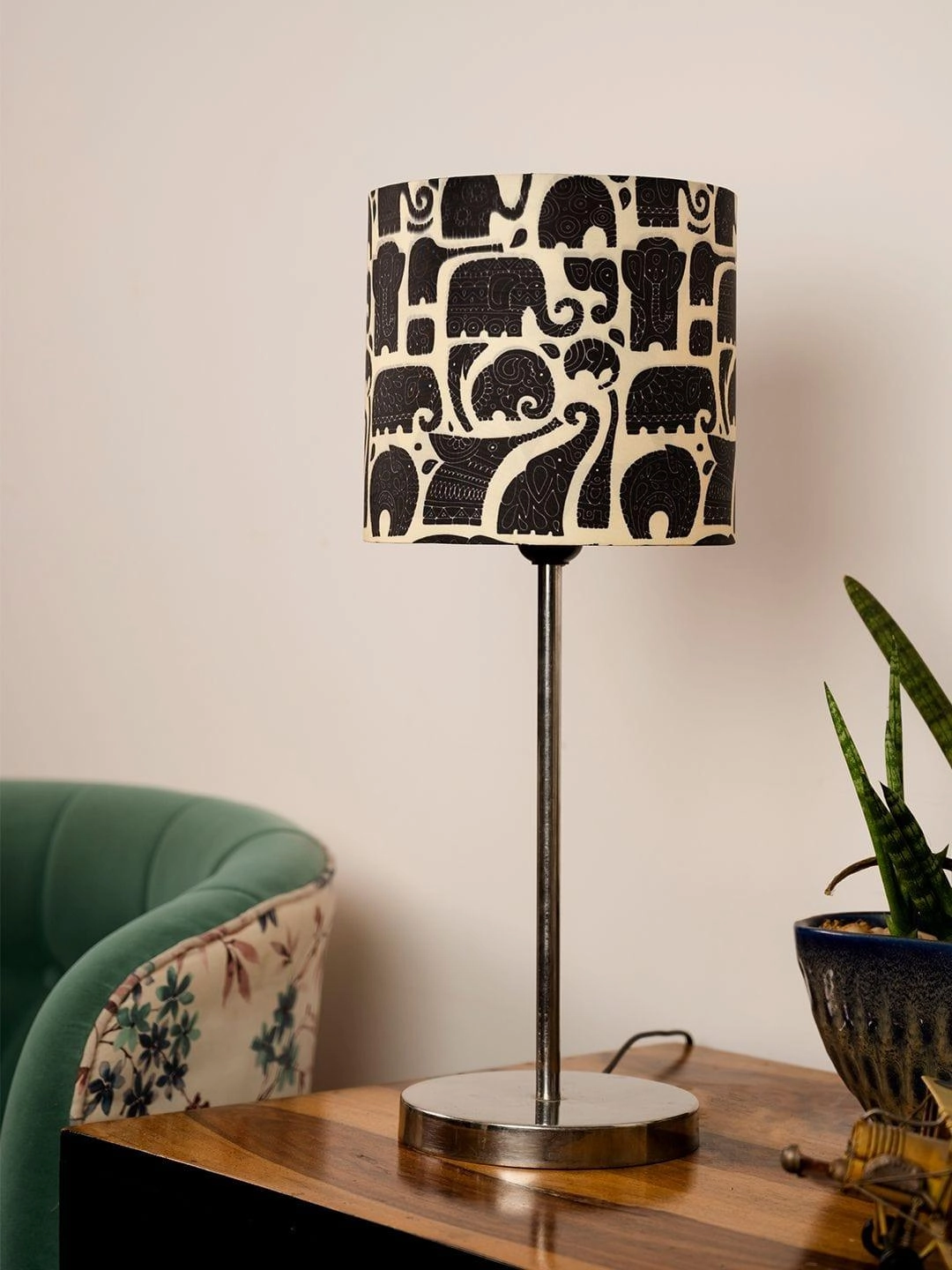 Metal Chrome Finish Lamp with Multicolor Black Elephant Shade