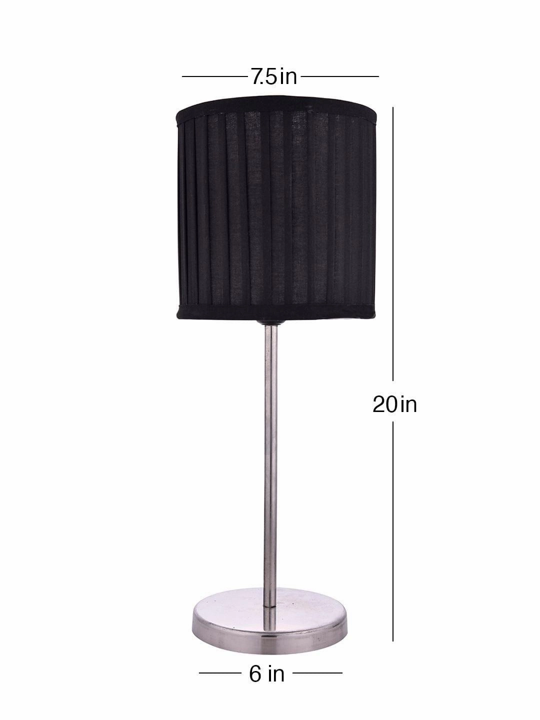 Metal Chrome Finish Lamp with Pleeted Cotton Black Shade