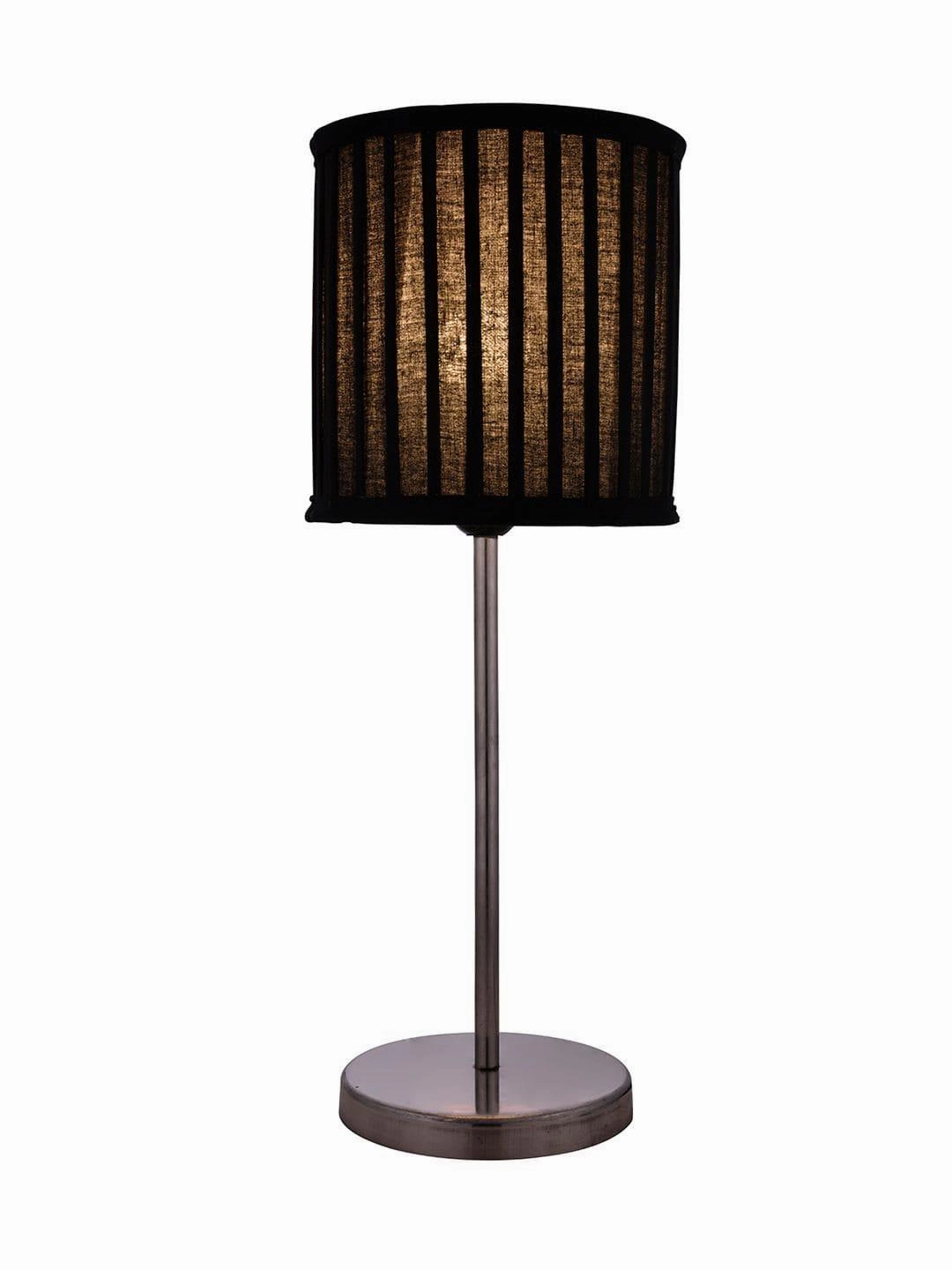 Metal Chrome Finish Lamp with Pleeted Cotton Black Shade