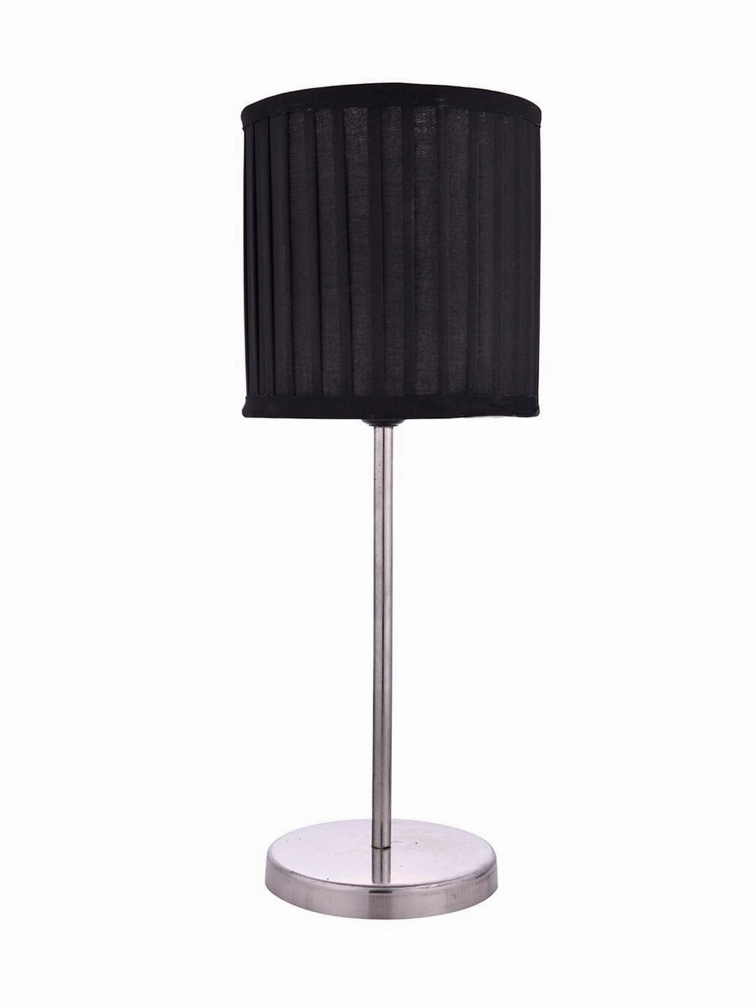 Metal Chrome Finish Lamp with Pleeted Cotton Black Shade