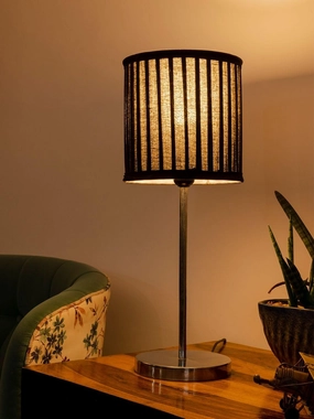 Metal Chrome Finish Lamp with Pleeted Cotton Black Shade Louis Poulsen chandelier