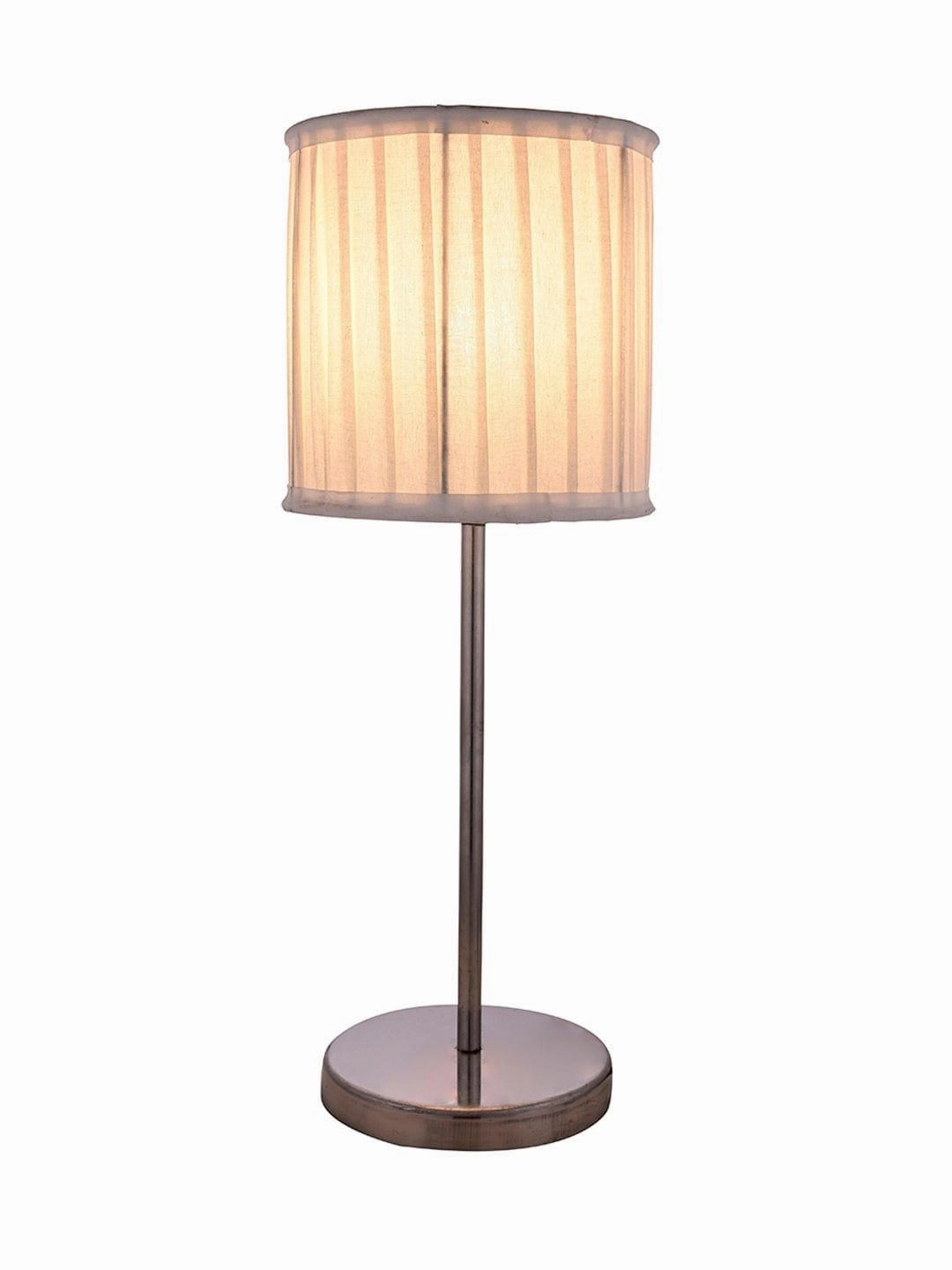 Metal Chrome Finish Lamp with Pleeted Cotton White Shade