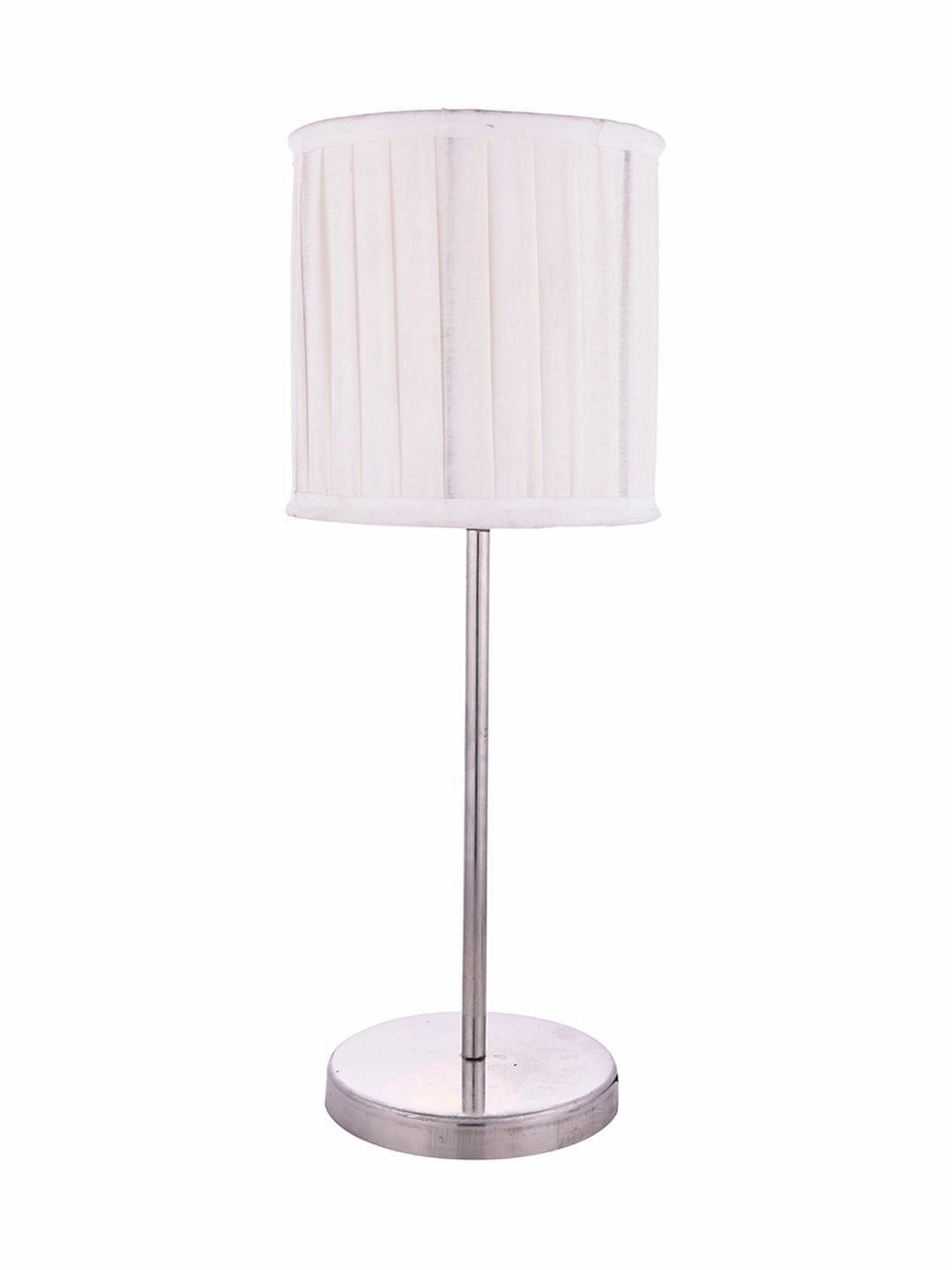 Metal Chrome Finish Lamp with Pleeted Cotton White Shade