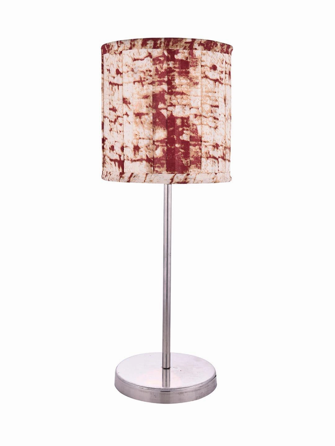 Metal Chrome Finish Lamp with Pleeted Multicolor Maroon Shade