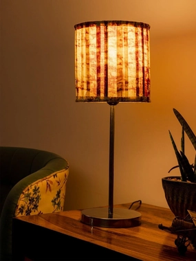 Metal Chrome Finish Lamp with Pleeted Multicolor Maroon Shade Louis Poulsen chandelier
